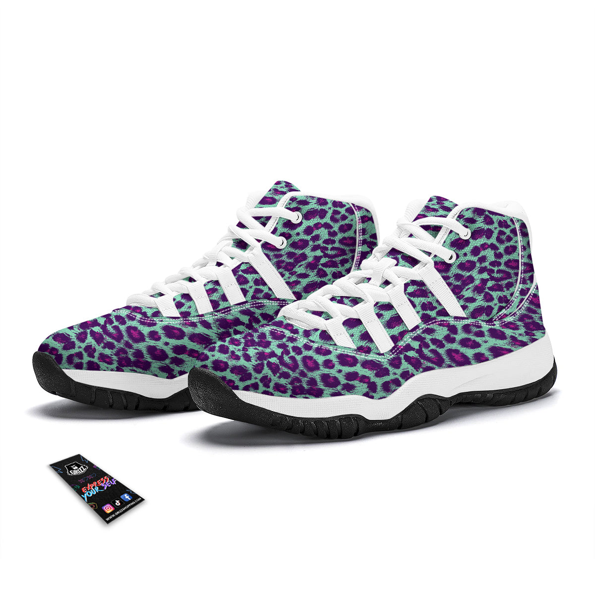 Purple And Blue Neon Leopard Print White Bball Shoes-grizzshop