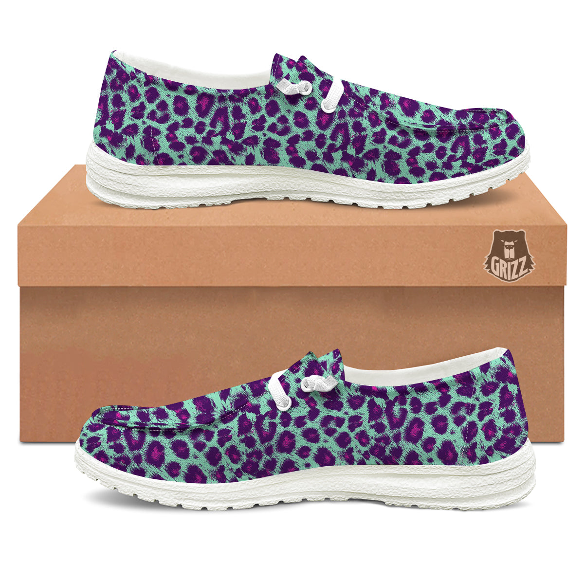 Purple And Blue Neon Leopard Print White Loafers-grizzshop