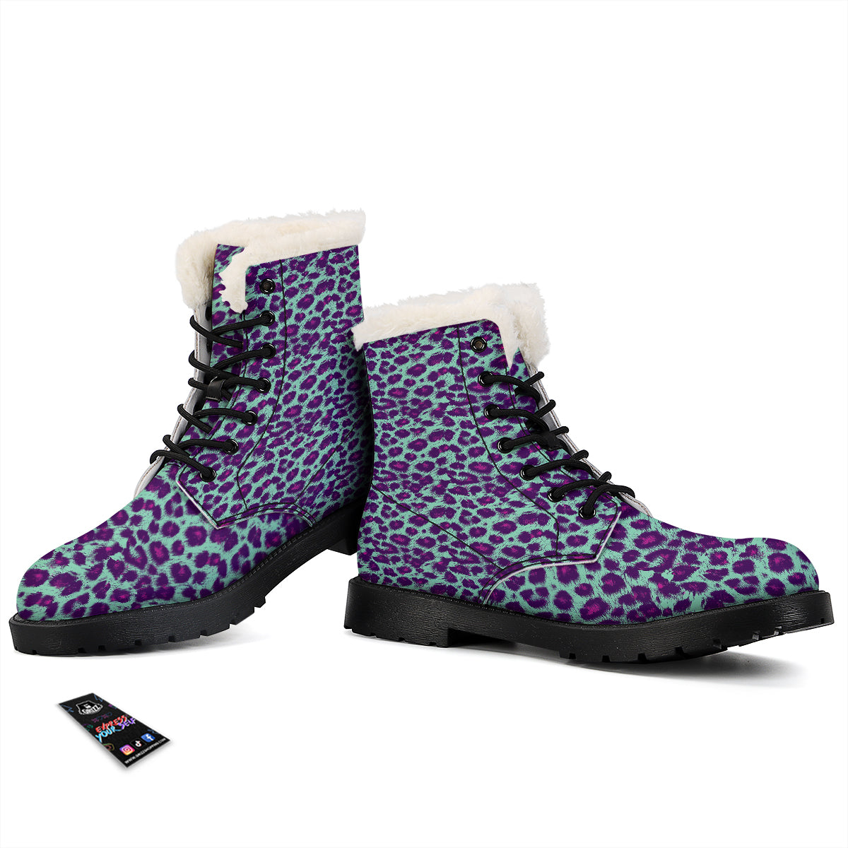 Purple And Blue Neon Leopard Print Winter Boots-grizzshop