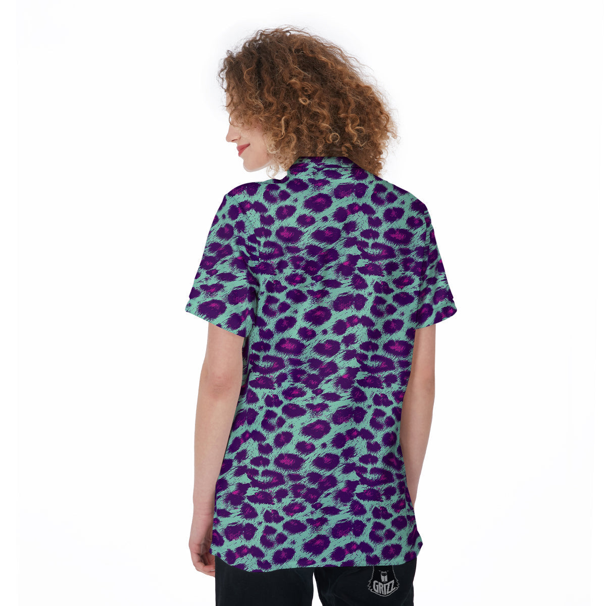 Purple And Blue Neon Leopard Print Women's Golf Shirts-grizzshop