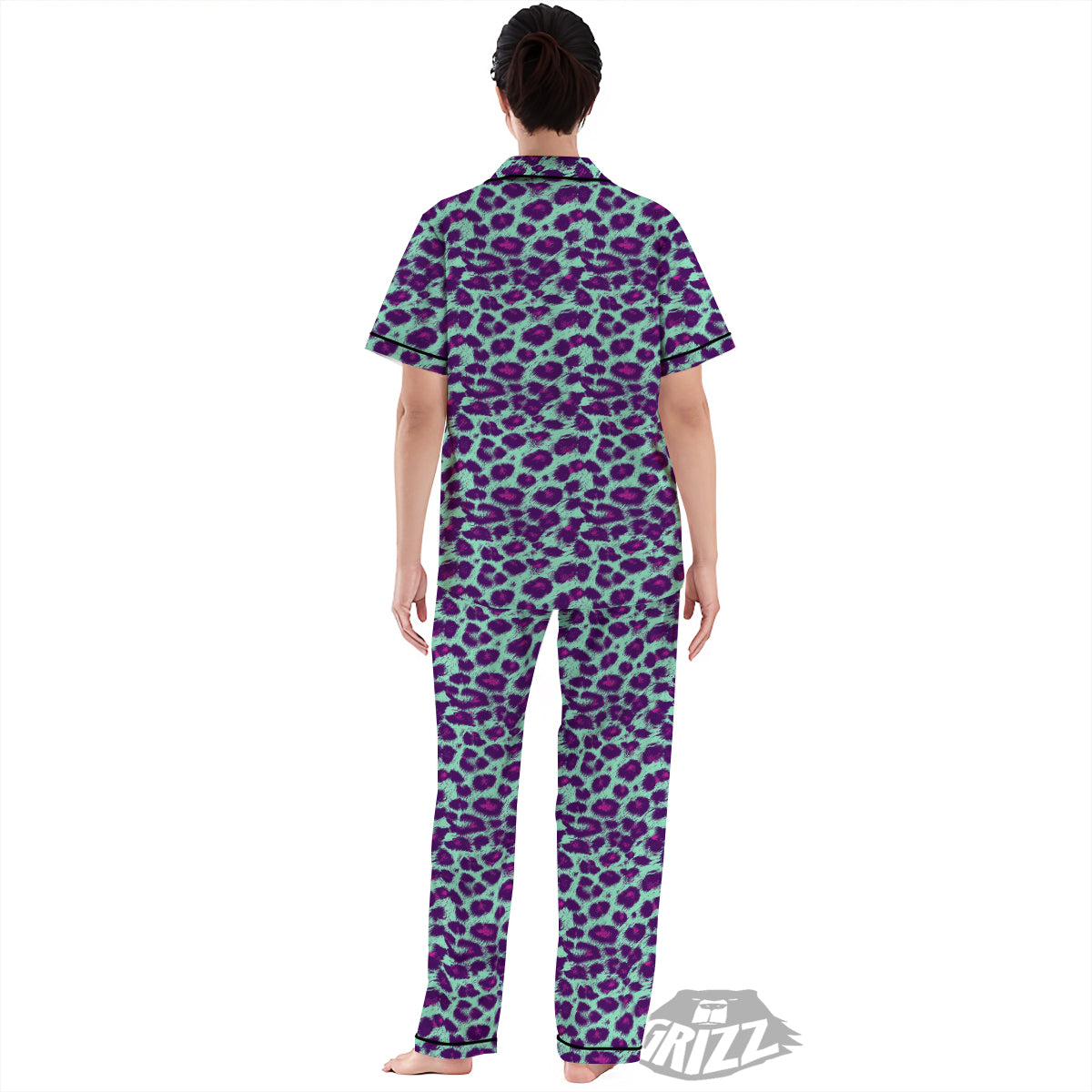 Purple And Blue Neon Leopard Print Women's Pajamas Set-grizzshop