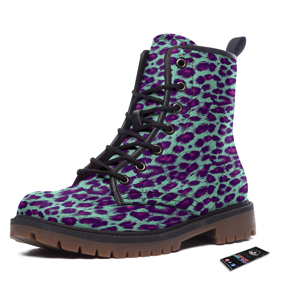 Purple And Blue Neon Leopard Print Work Boots-grizzshop