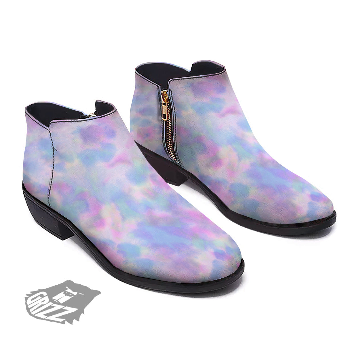 Purple And Blue Tie Dye Shibori Print Ankle Boots-grizzshop