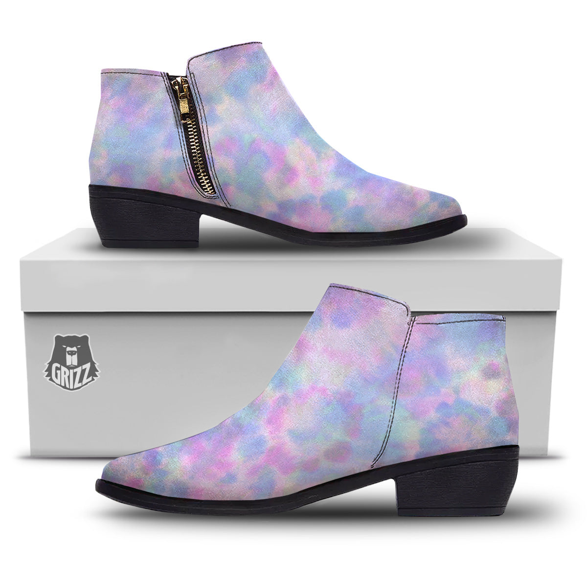 Purple And Blue Tie Dye Shibori Print Ankle Boots-grizzshop