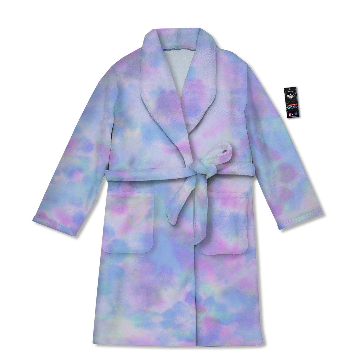 Purple And Blue Tie Dye Shibori Print Bathrobe-grizzshop