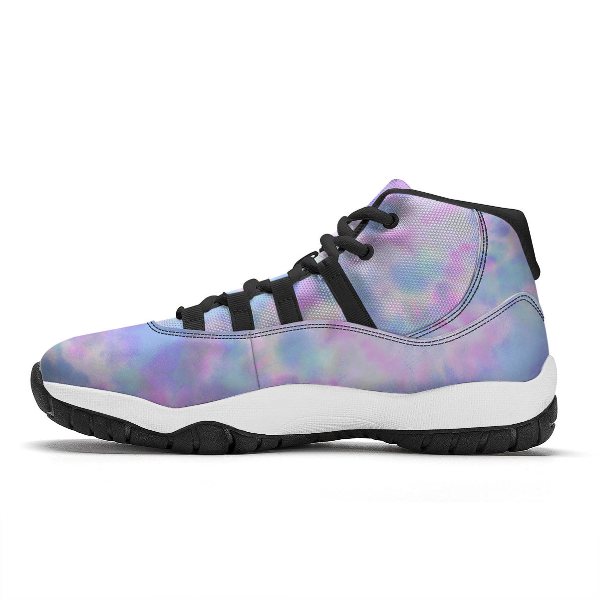 Purple And Blue Tie Dye Shibori Print Black Bball Shoes-grizzshop