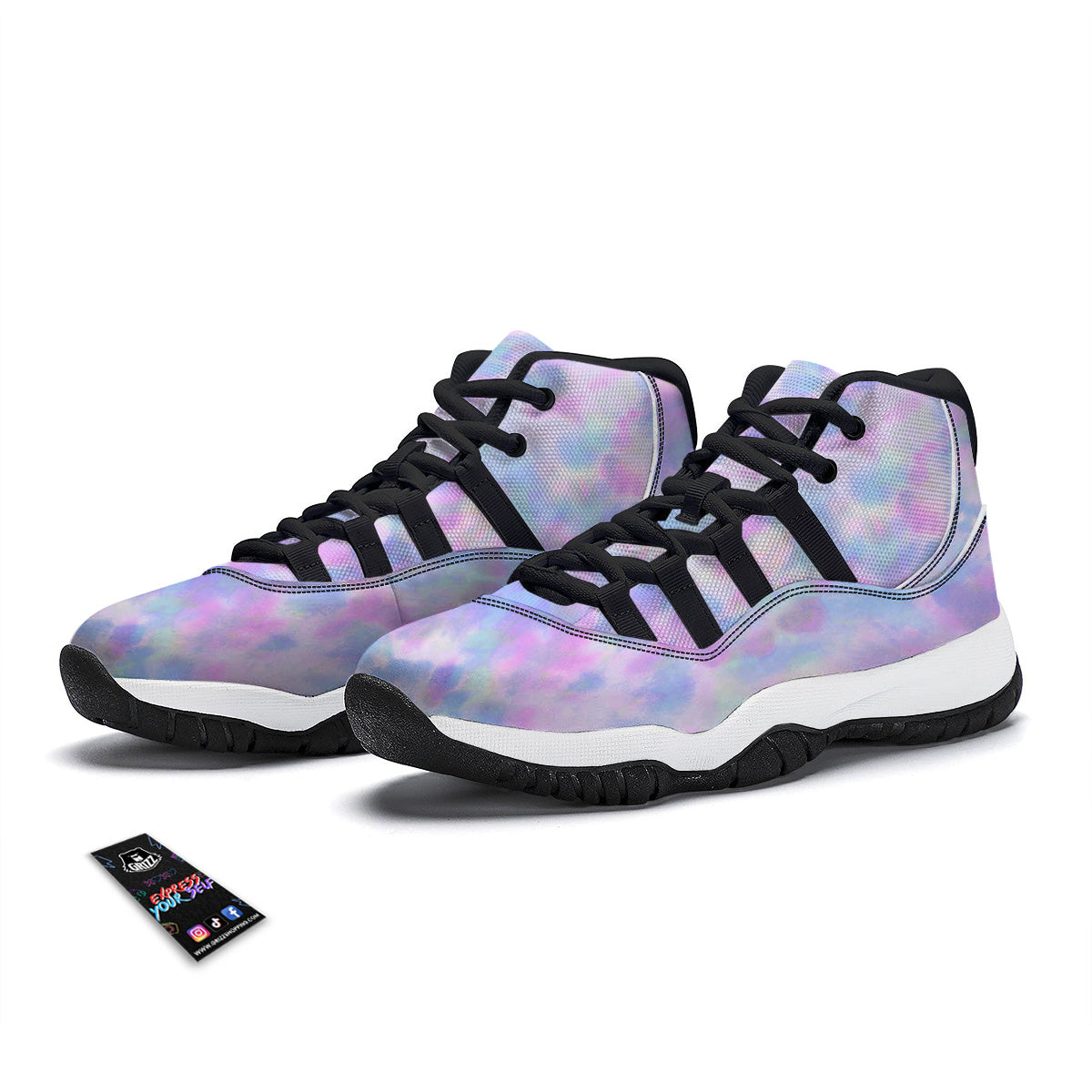 Purple And Blue Tie Dye Shibori Print Black Bball Shoes-grizzshop