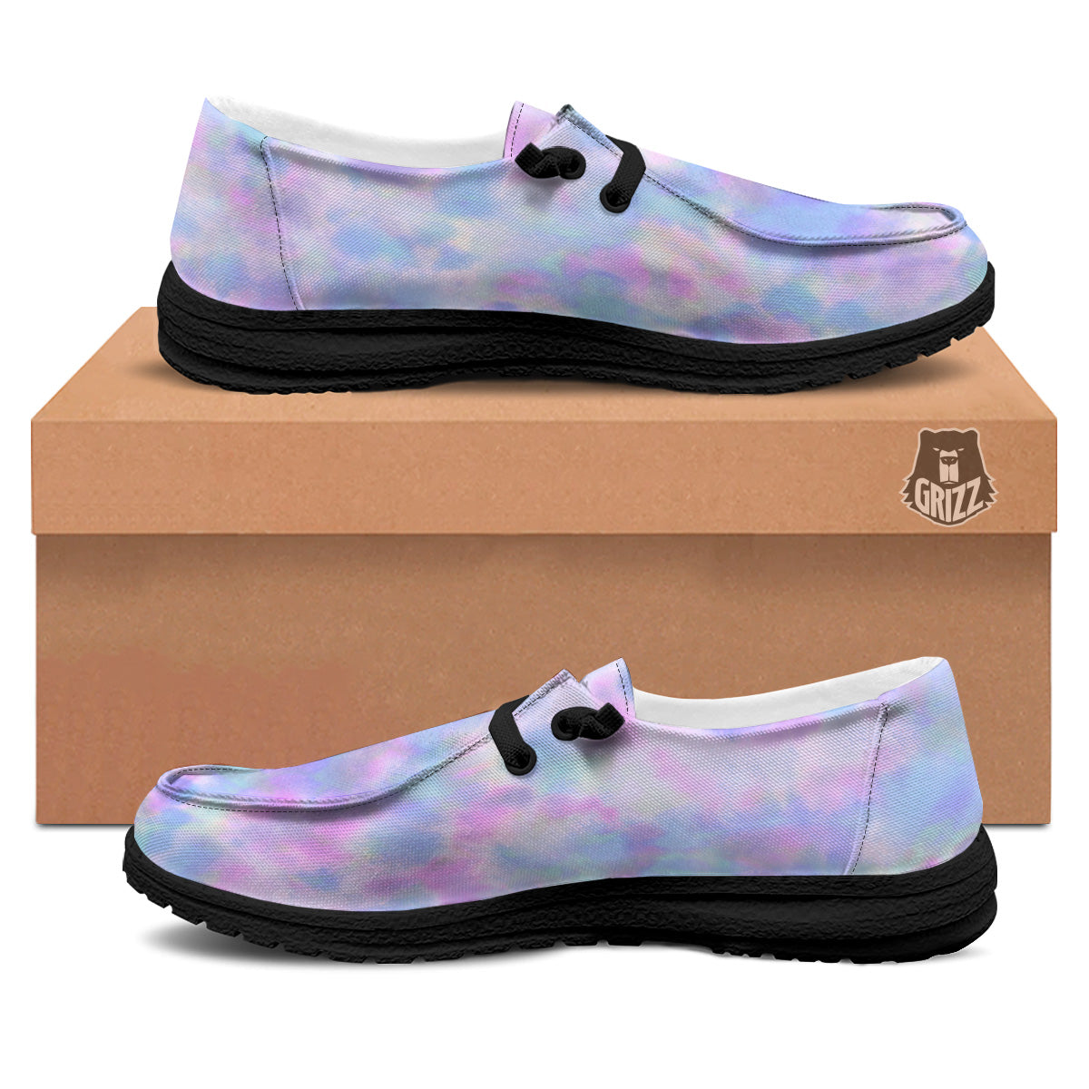 Purple And Blue Tie Dye Shibori Print Black Loafers-grizzshop