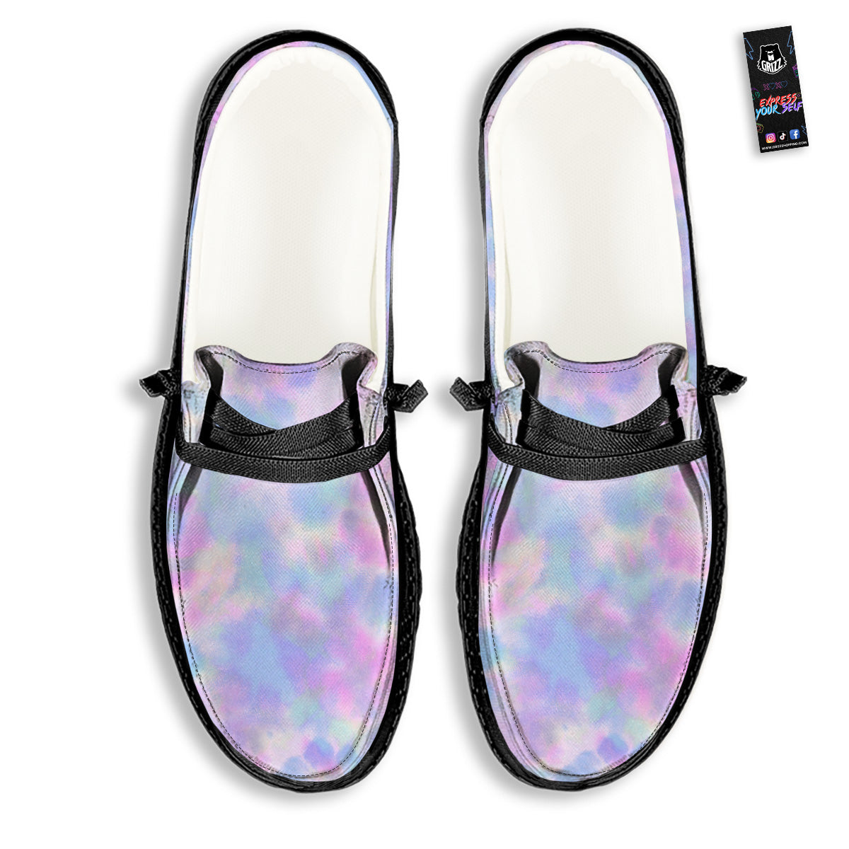 Purple And Blue Tie Dye Shibori Print Black Loafers-grizzshop