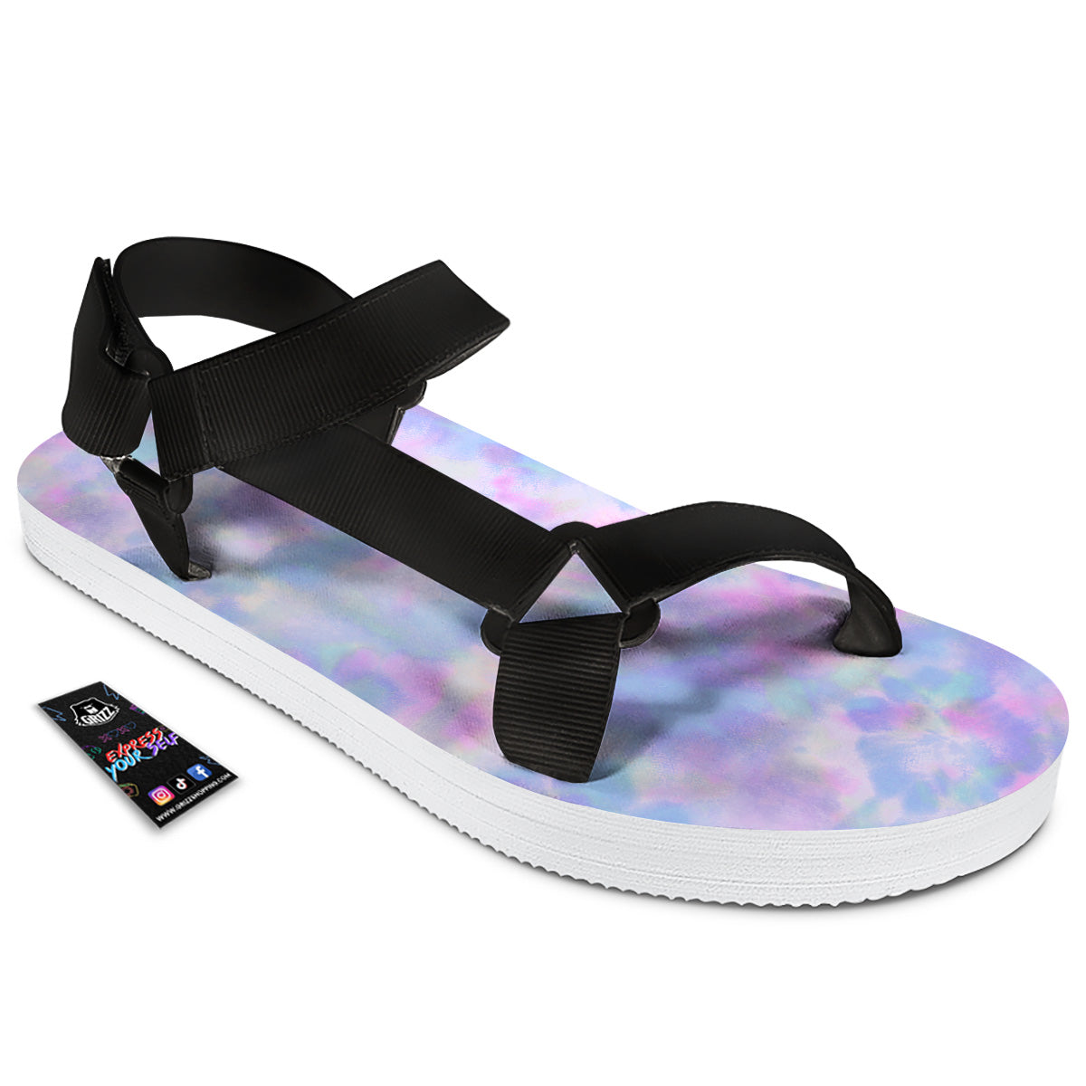 Purple And Blue Tie Dye Shibori Print Black Open Toe Sandals-grizzshop