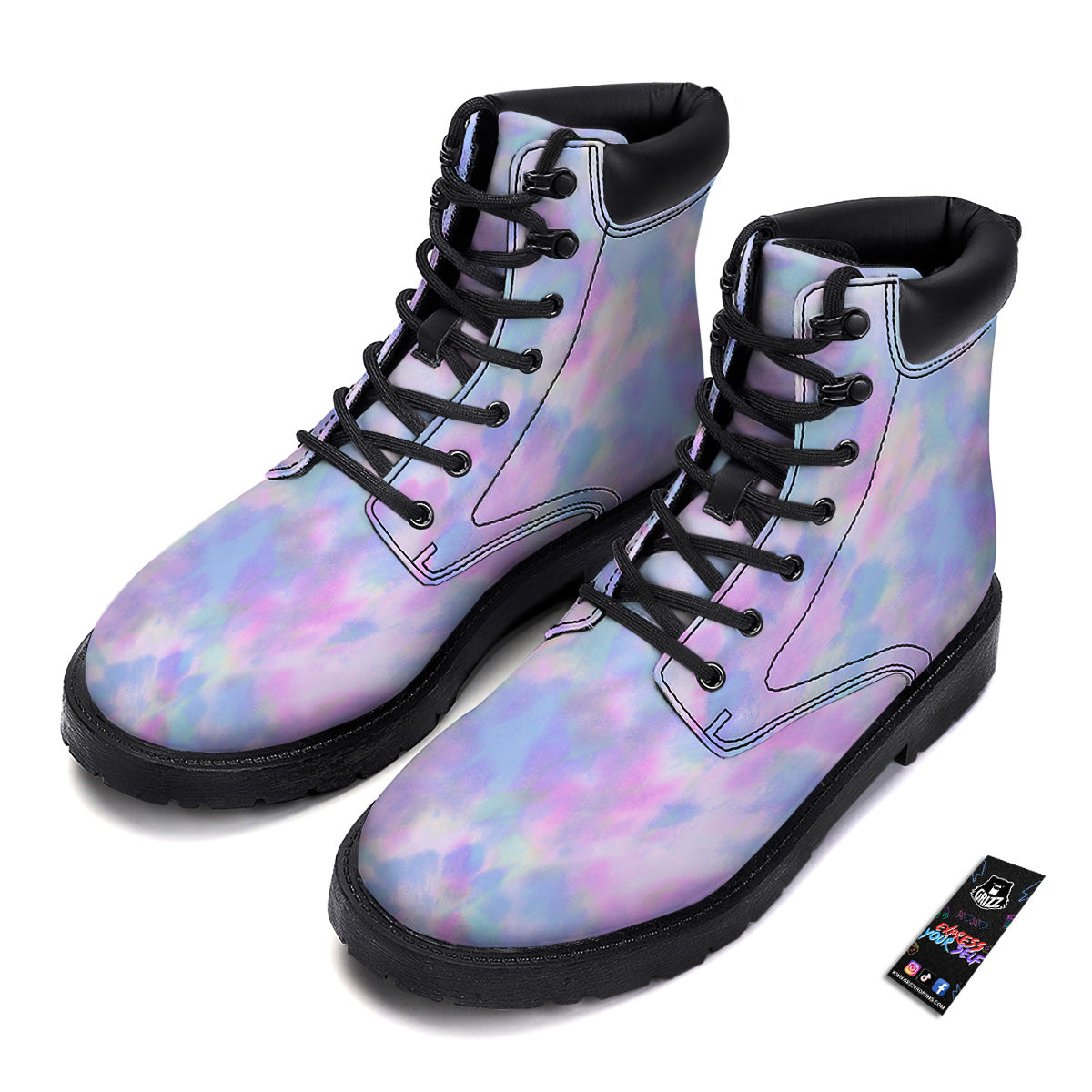 Purple And Blue Tie Dye Shibori Print Boots-grizzshop