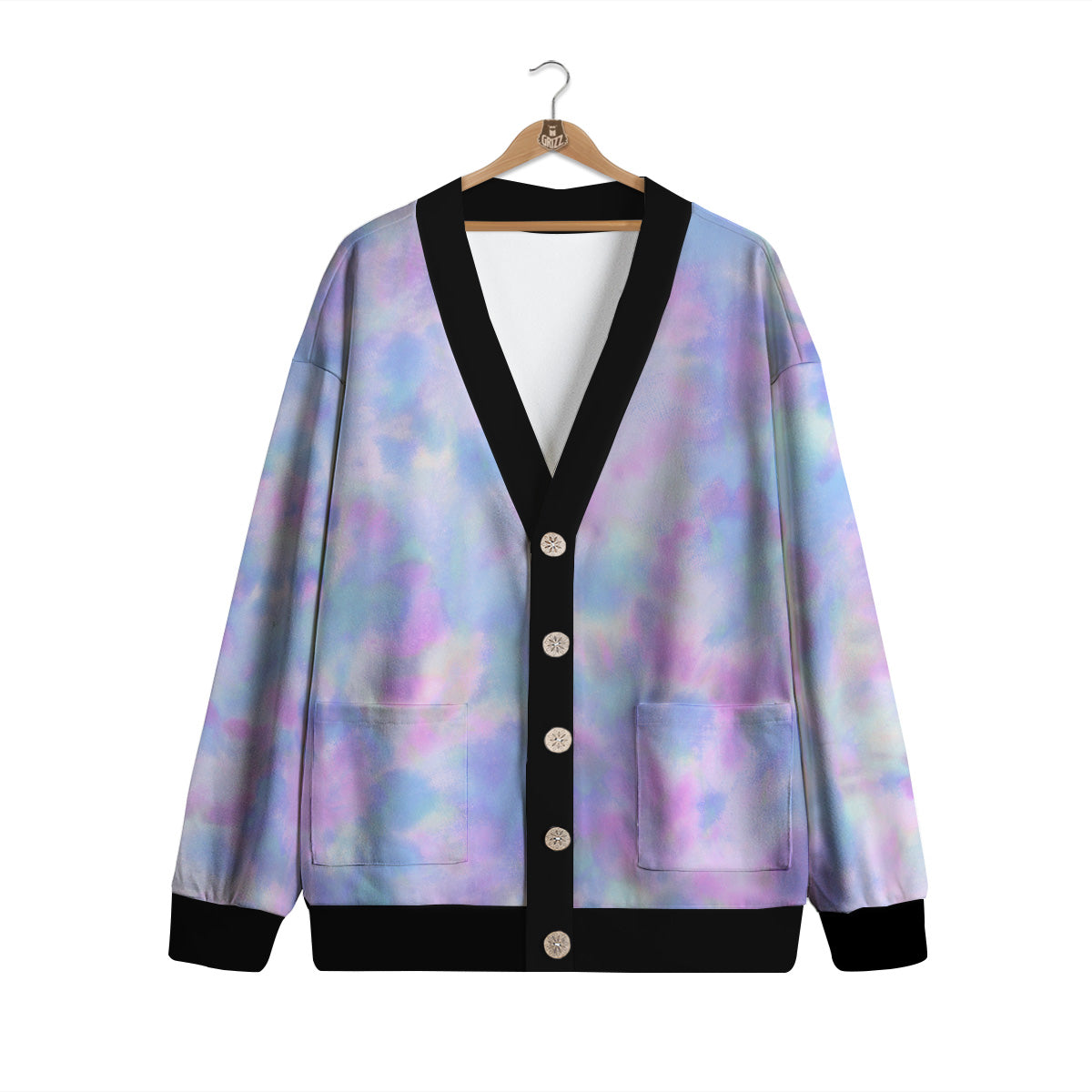 Purple And Blue Tie Dye Shibori Print Cardigan-grizzshop