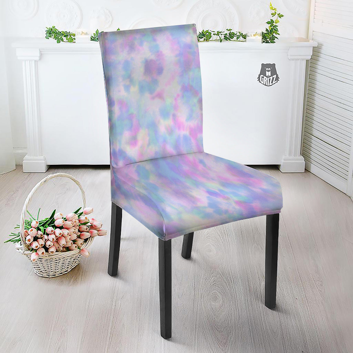 Purple And Blue Tie Dye Shibori Print Dining Chair Slipcover-grizzshop