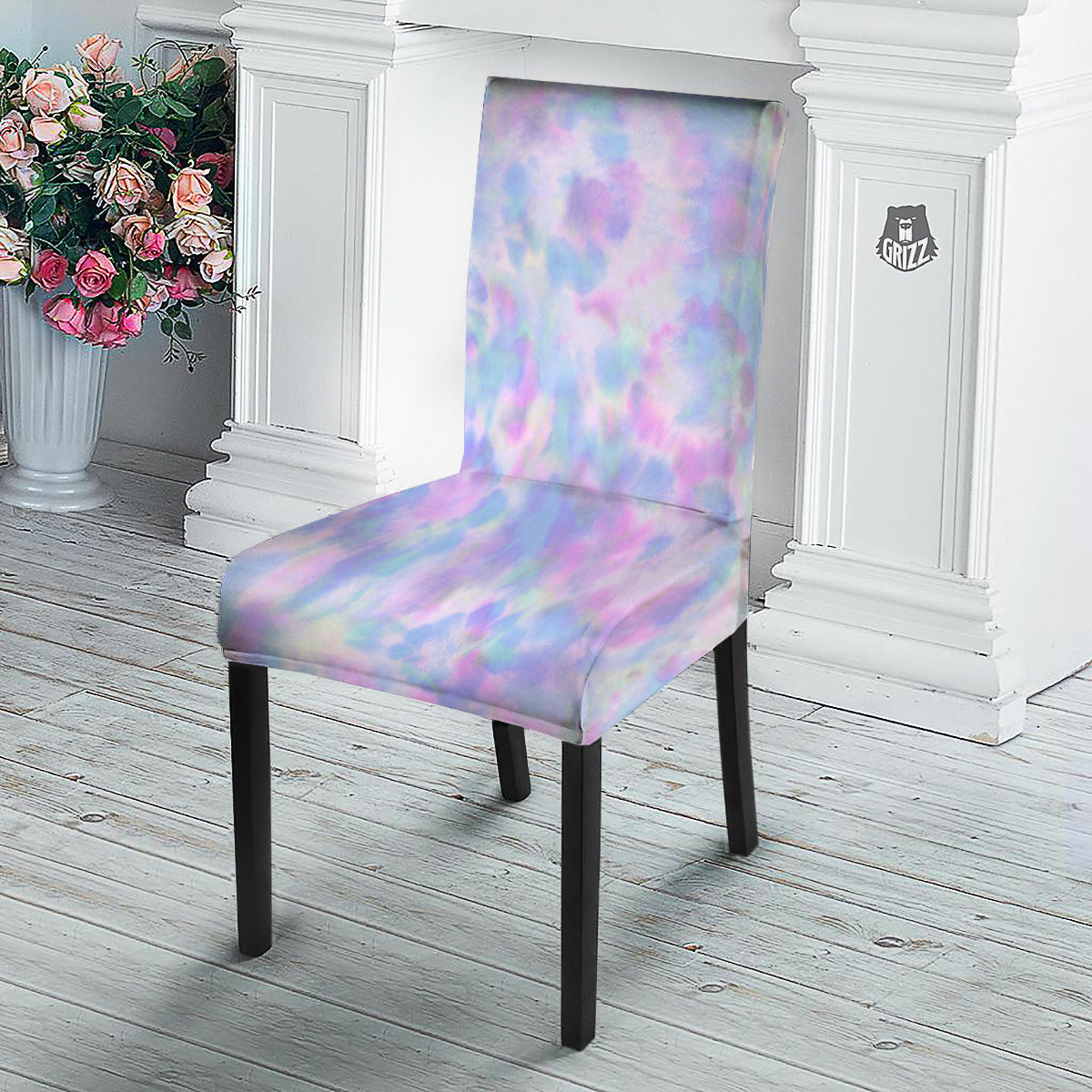 Purple And Blue Tie Dye Shibori Print Dining Chair Slipcover-grizzshop