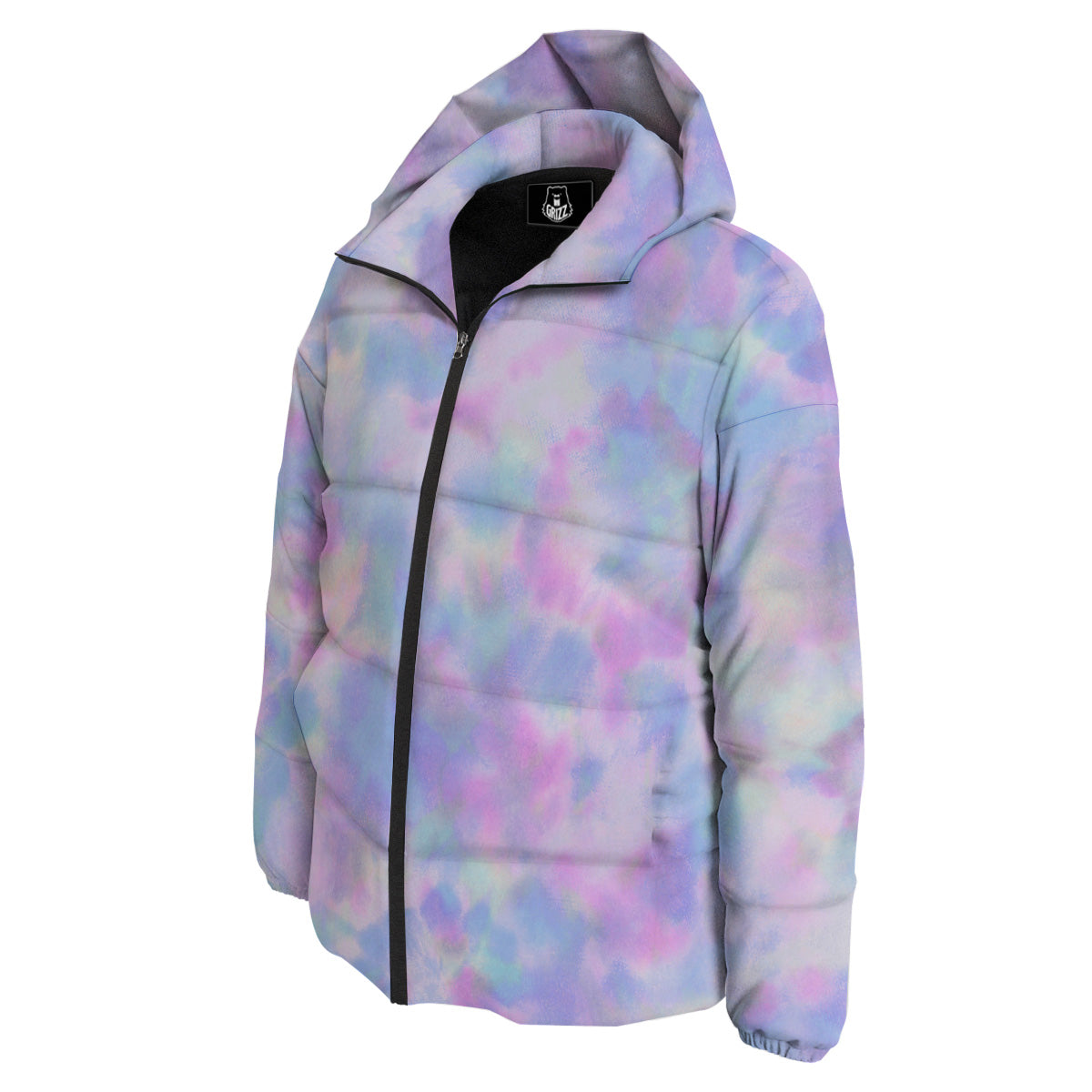 Purple And Blue Tie Dye Shibori Print Down Jacket-grizzshop