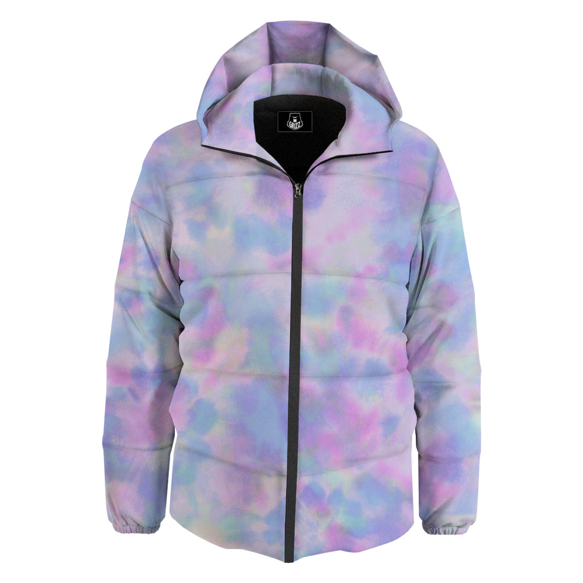 Purple And Blue Tie Dye Shibori Print Down Jacket-grizzshop