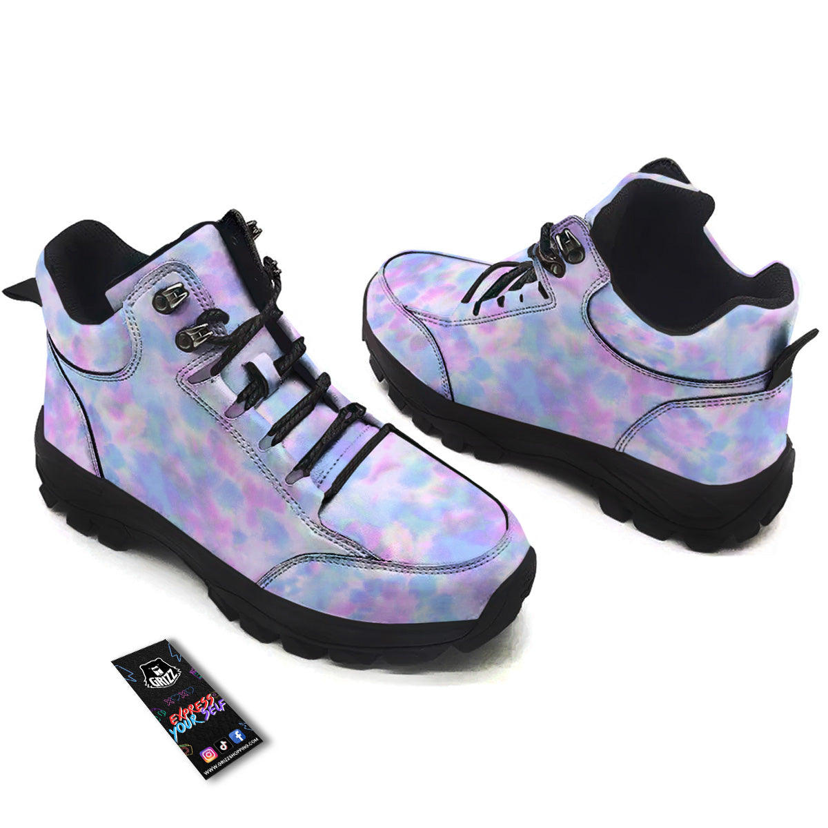 Purple And Blue Tie Dye Shibori Print Hiking Shoes-grizzshop