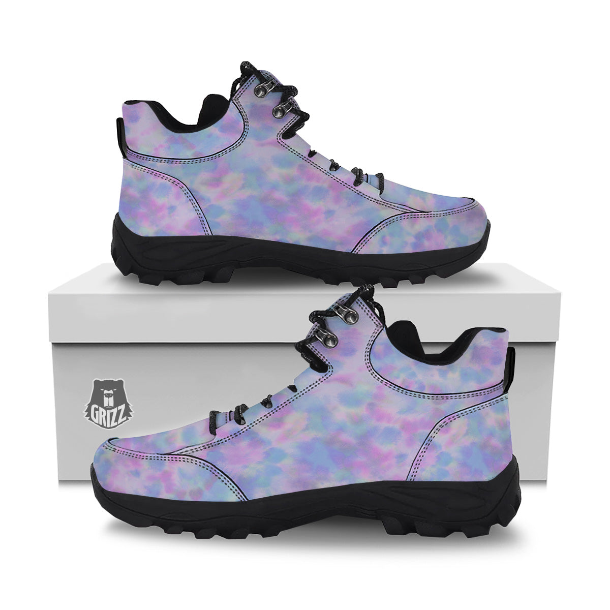 Purple And Blue Tie Dye Shibori Print Hiking Shoes-grizzshop