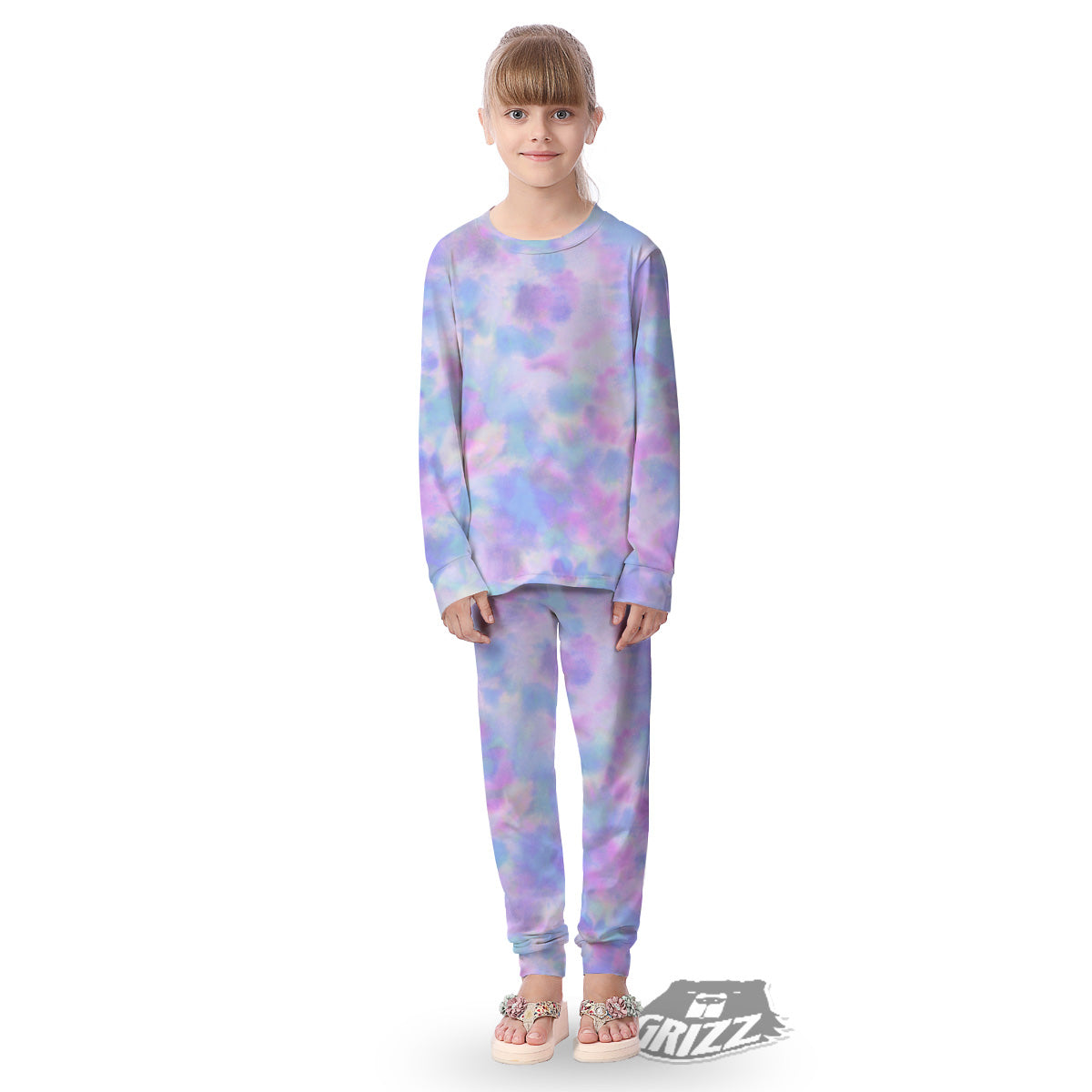 Purple And Blue Tie Dye Shibori Print Kid's Pajamas-grizzshop