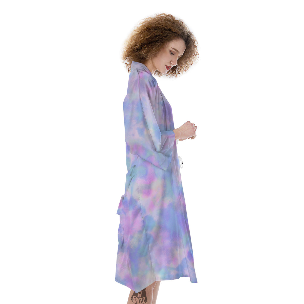 Purple And Blue Tie Dye Shibori Print Kimono-grizzshop