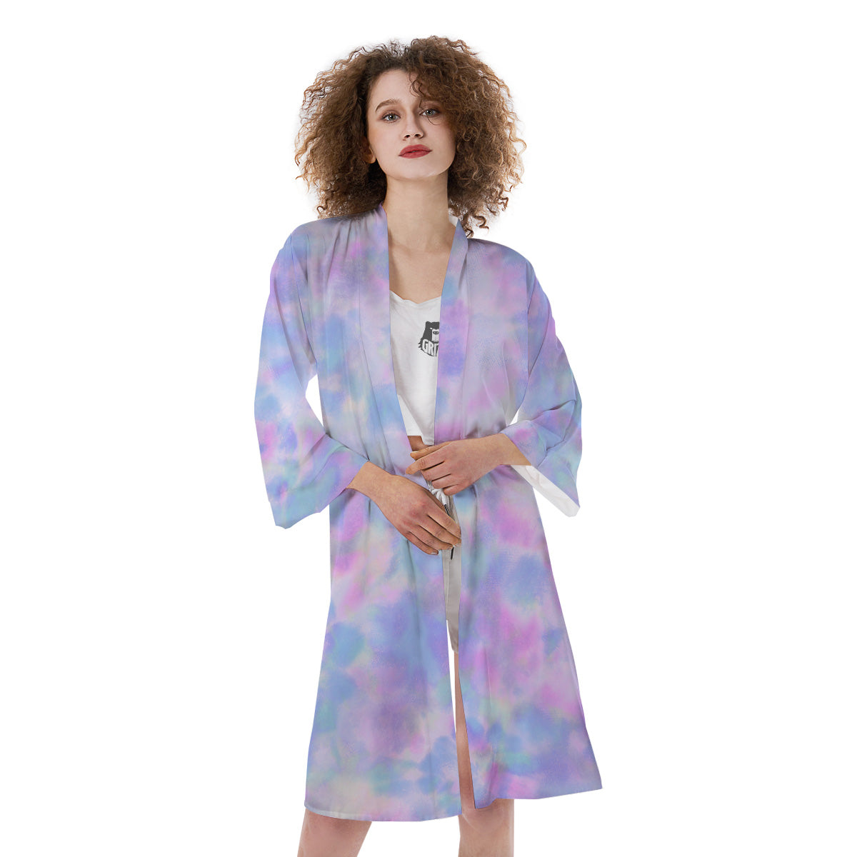 Purple And Blue Tie Dye Shibori Print Kimono-grizzshop