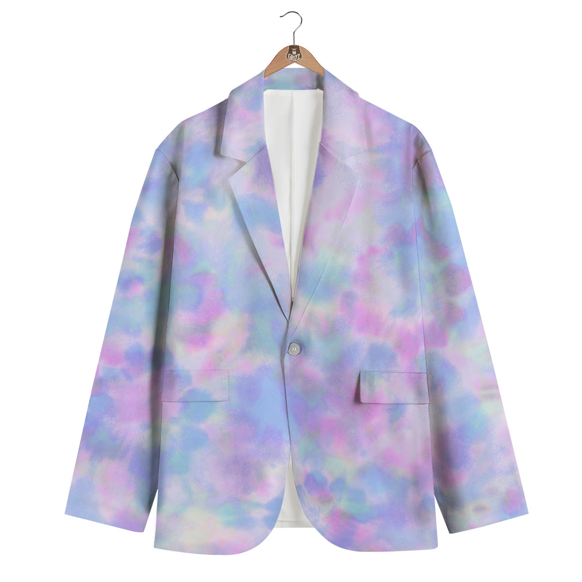 Purple And Blue Tie Dye Shibori Print Men's Blazer-grizzshop