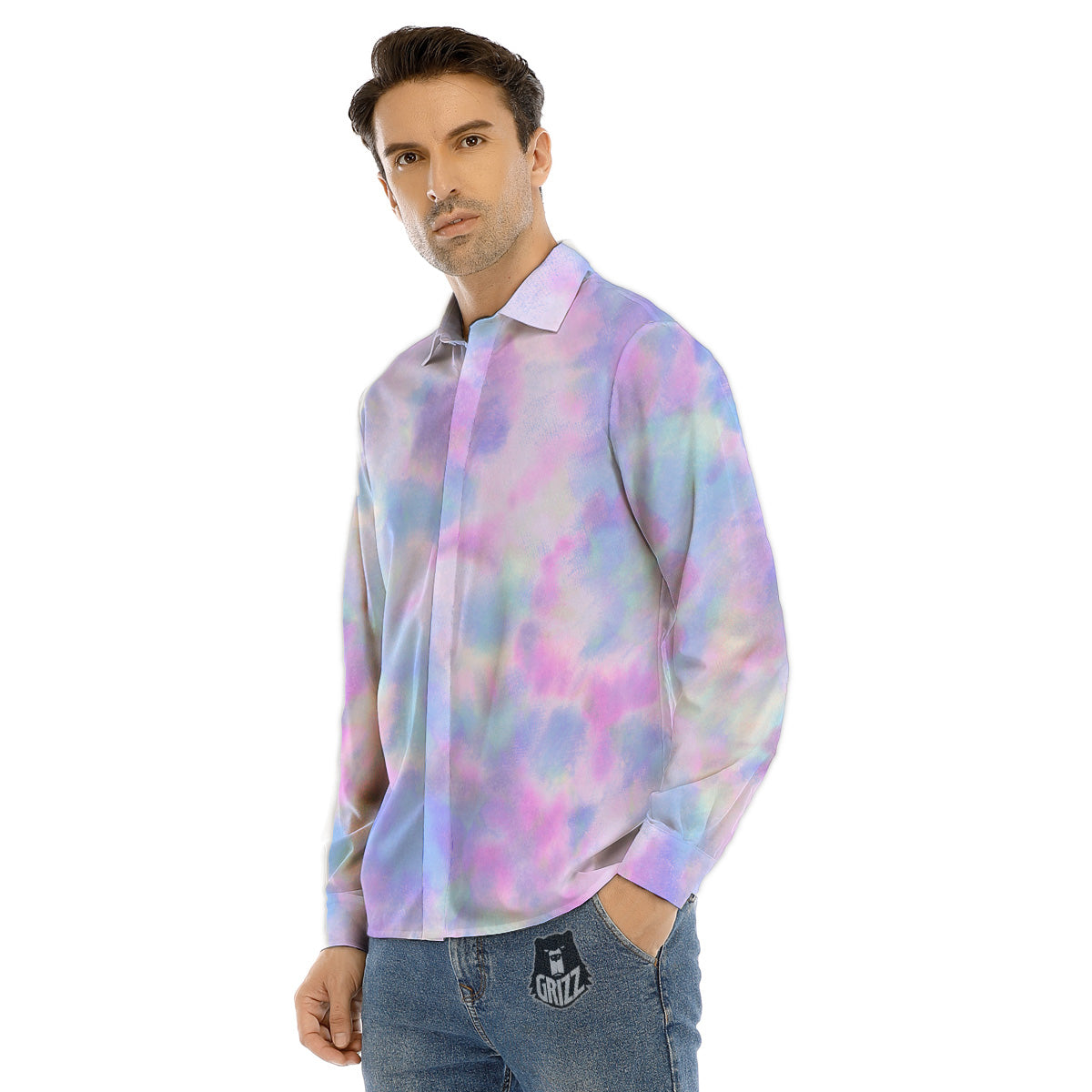 Purple And Blue Tie Dye Shibori Print Men's Dress Shirts-grizzshop