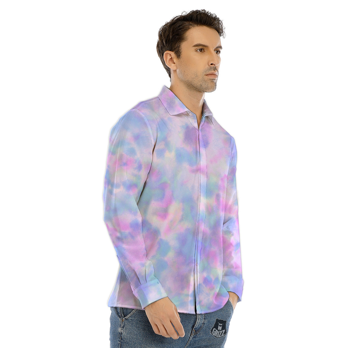 Purple And Blue Tie Dye Shibori Print Men's Dress Shirts-grizzshop