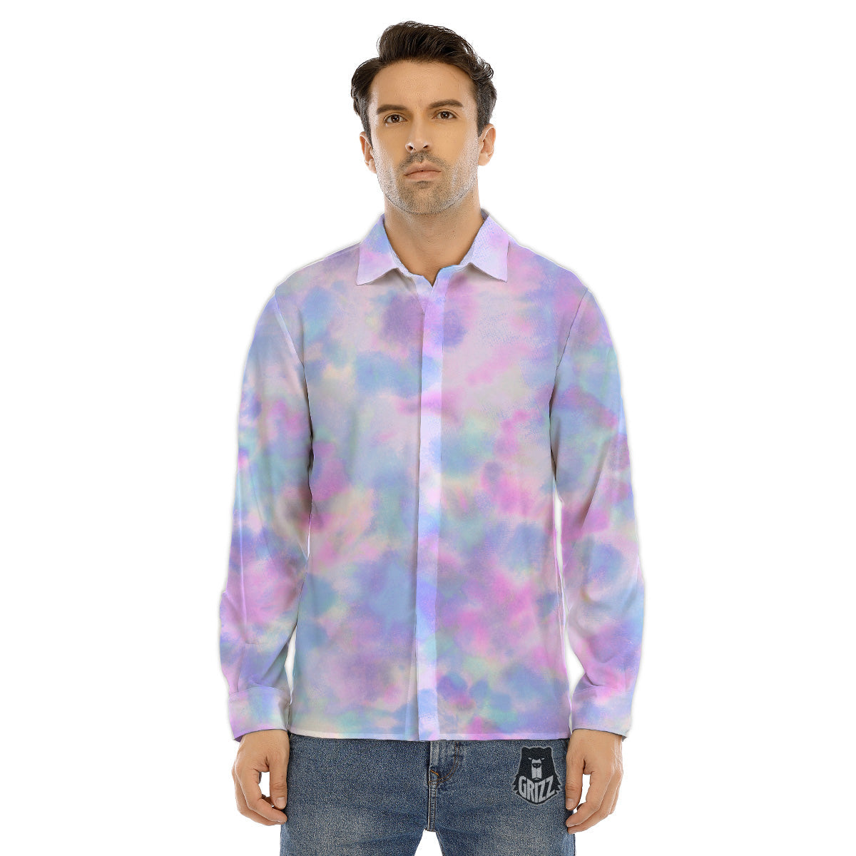 Purple And Blue Tie Dye Shibori Print Men's Dress Shirts-grizzshop