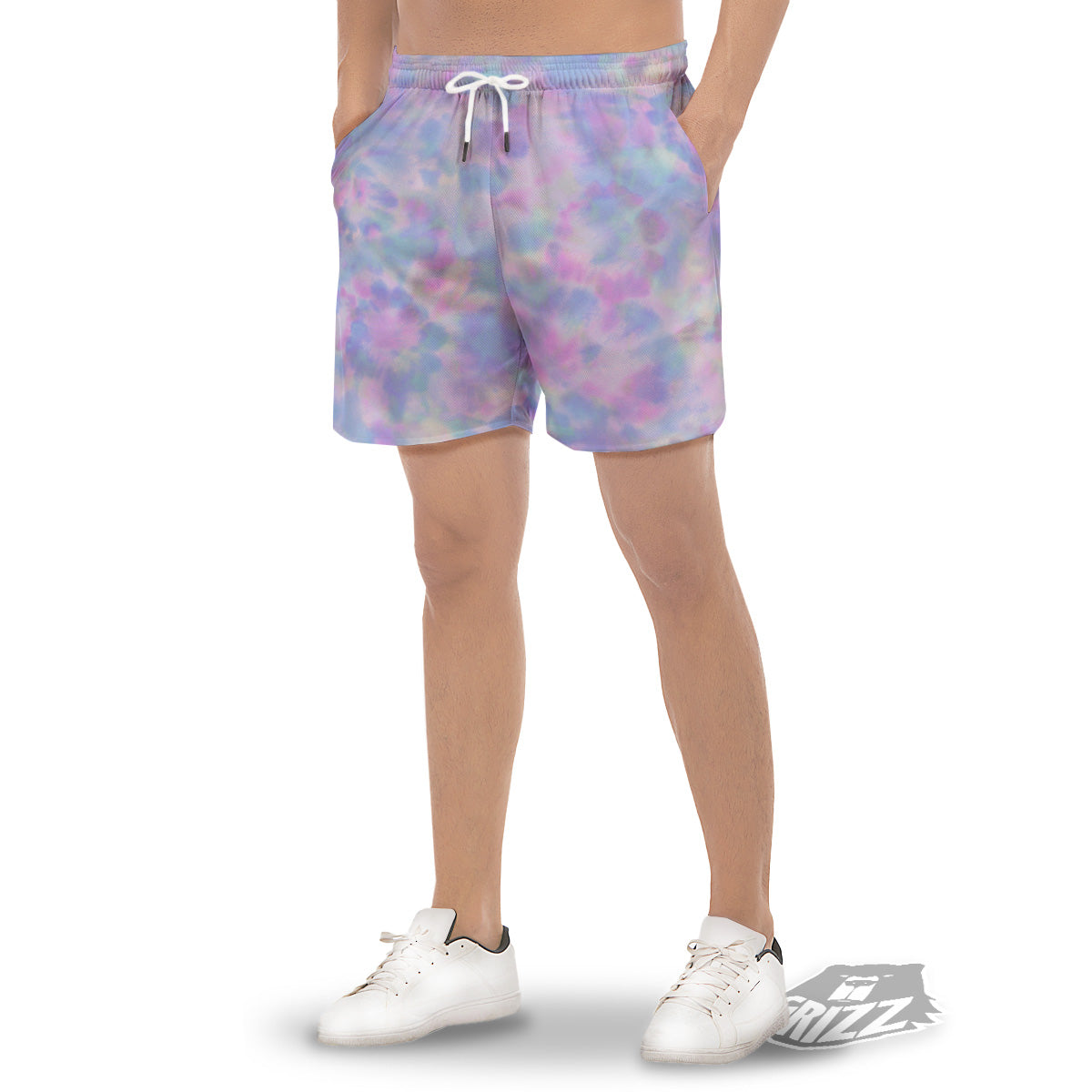 Purple And Blue Tie Dye Shibori Print Men's Gym Shorts-grizzshop