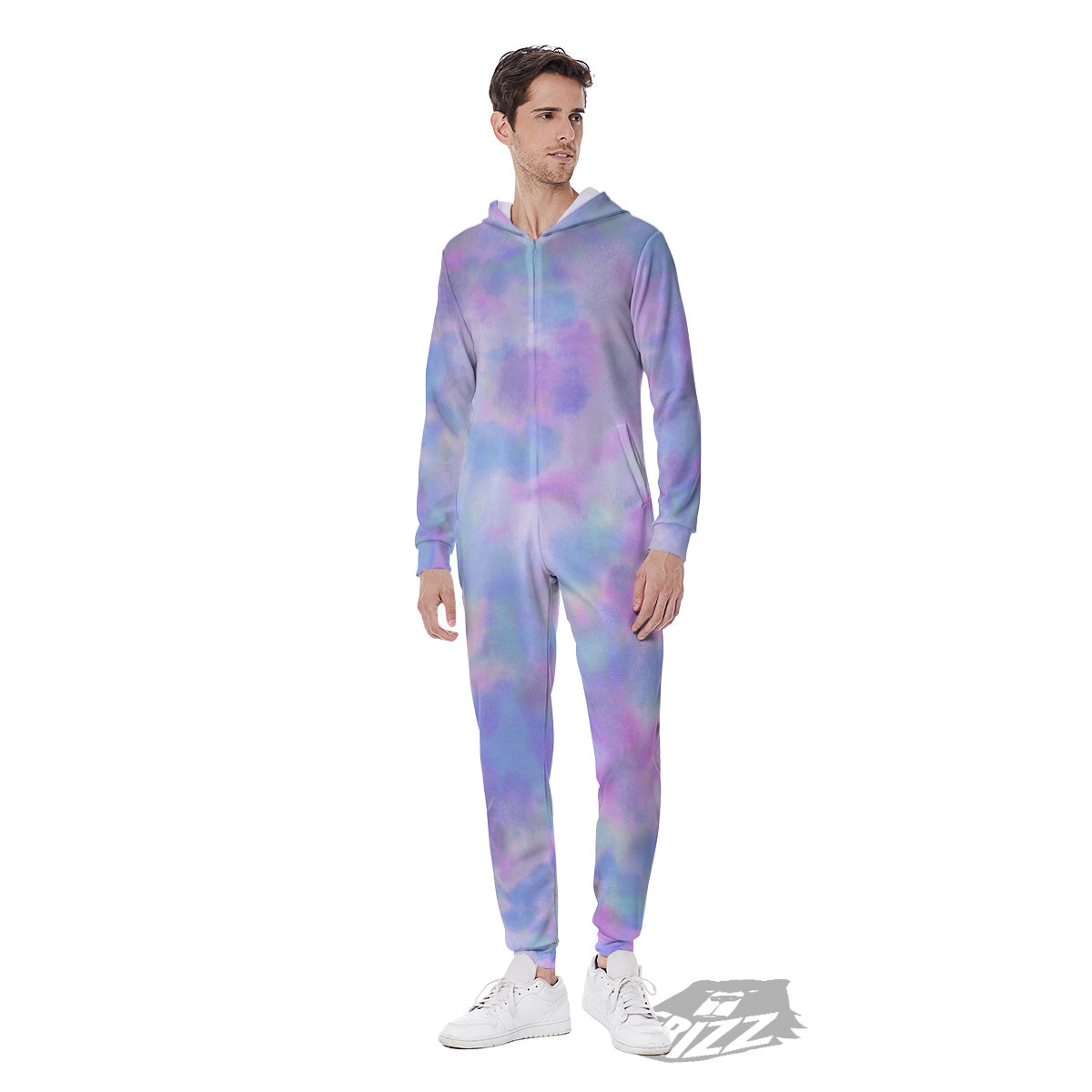 Purple And Blue Tie Dye Shibori Print Men's Jumpsuit-grizzshop