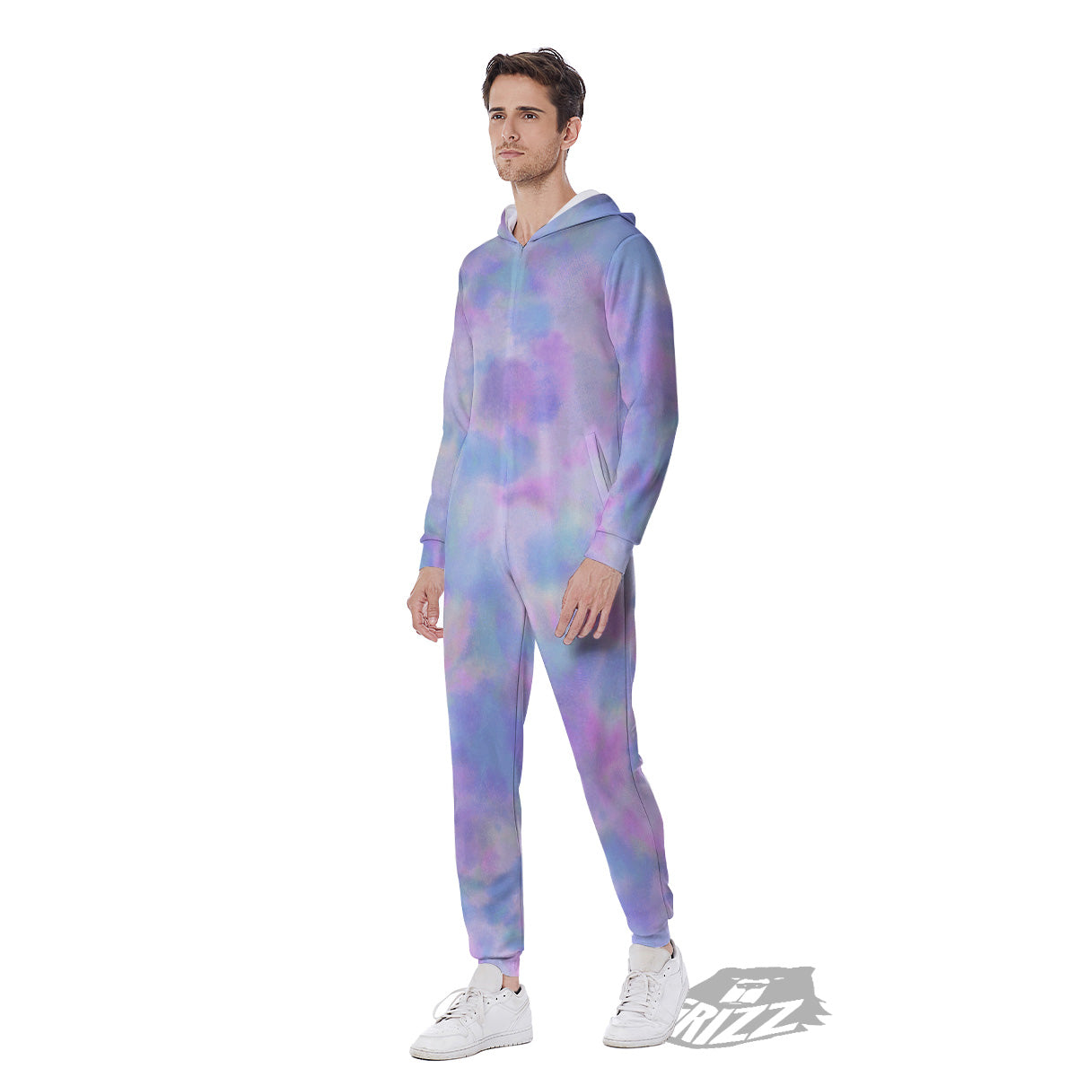 Purple And Blue Tie Dye Shibori Print Men's Jumpsuit-grizzshop