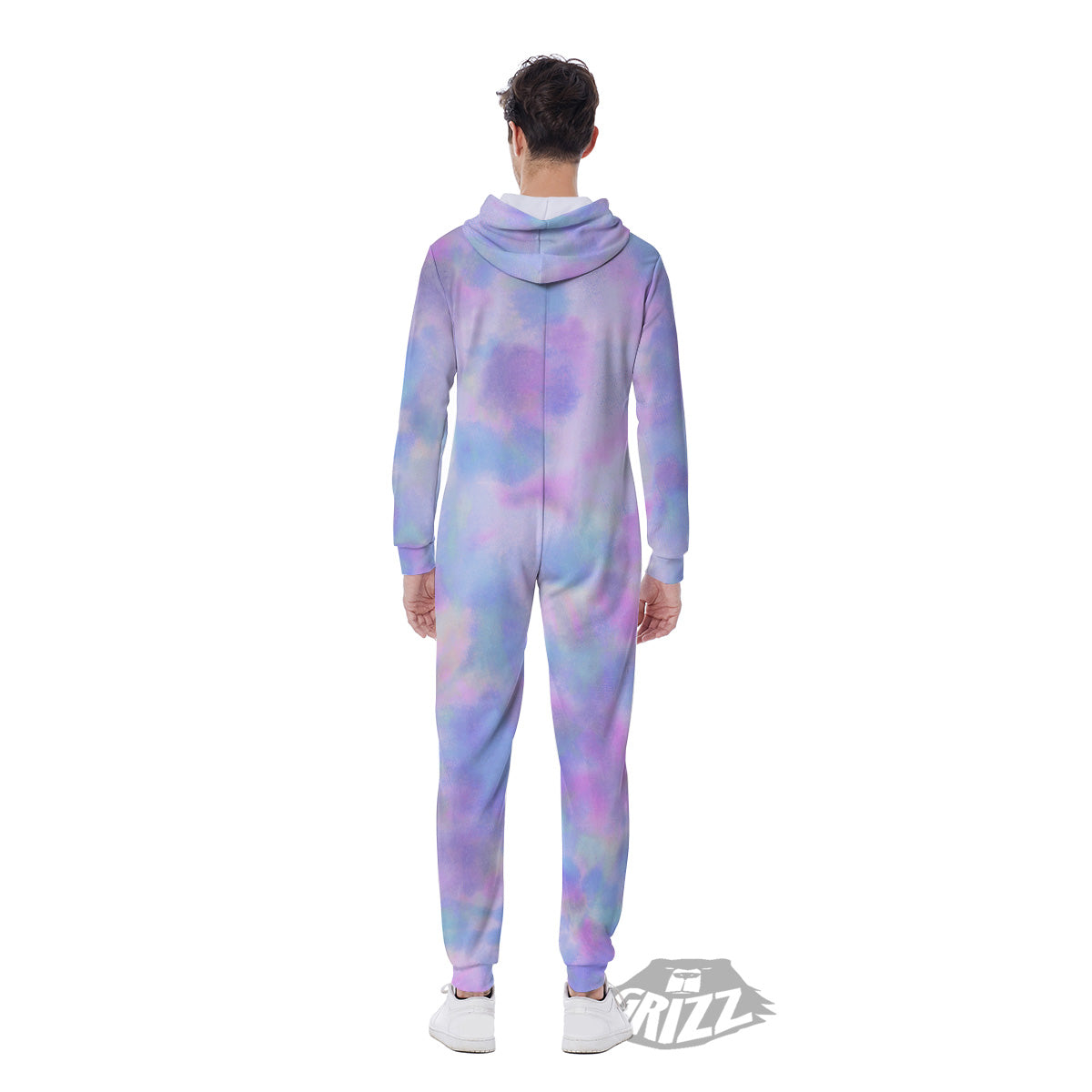 Purple And Blue Tie Dye Shibori Print Men's Jumpsuit-grizzshop