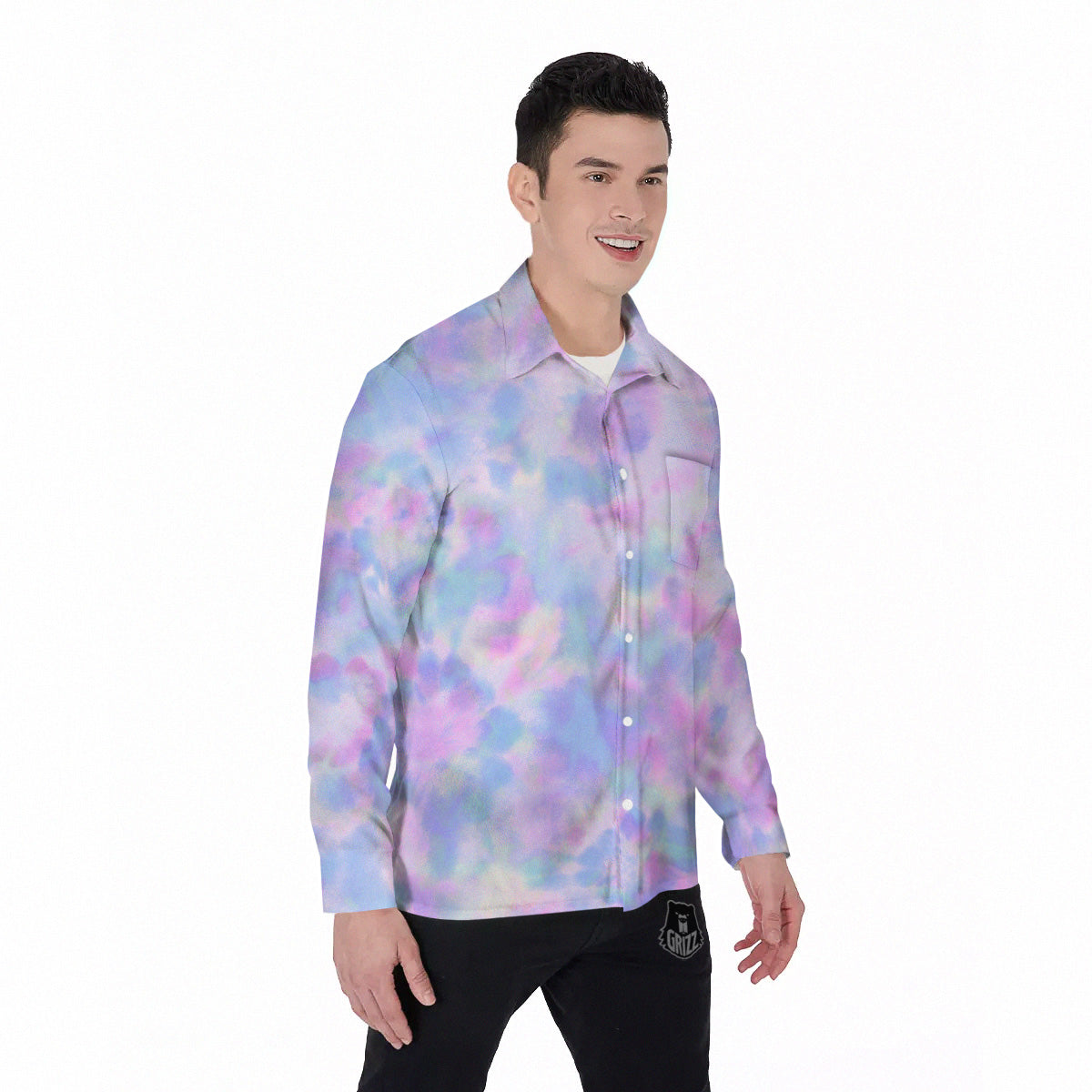 Purple And Blue Tie Dye Shibori Print Men's Long Sleeve Shirts-grizzshop
