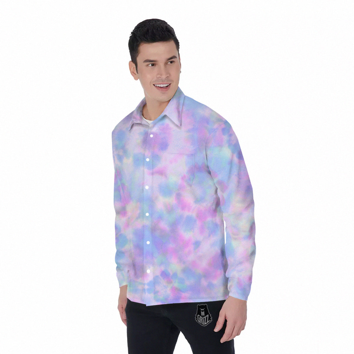 Purple And Blue Tie Dye Shibori Print Men's Long Sleeve Shirts-grizzshop
