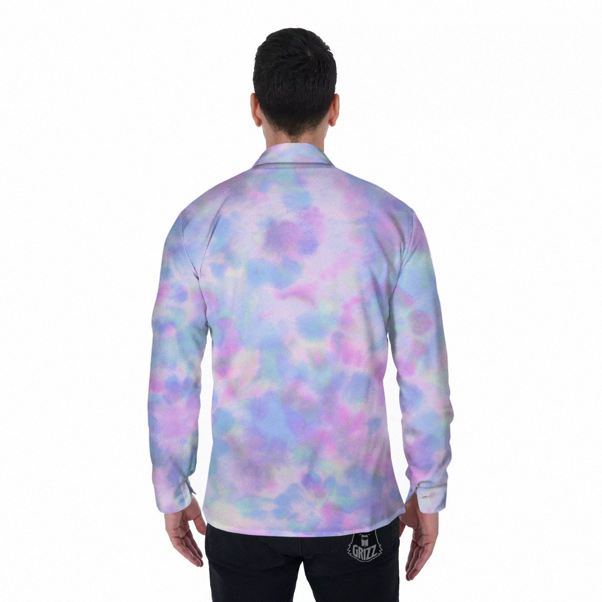 Purple And Blue Tie Dye Shibori Print Men's Long Sleeve Shirts-grizzshop