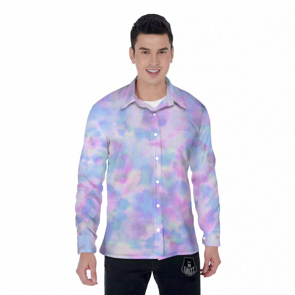 Purple And Blue Tie Dye Shibori Print Men's Long Sleeve Shirts-grizzshop