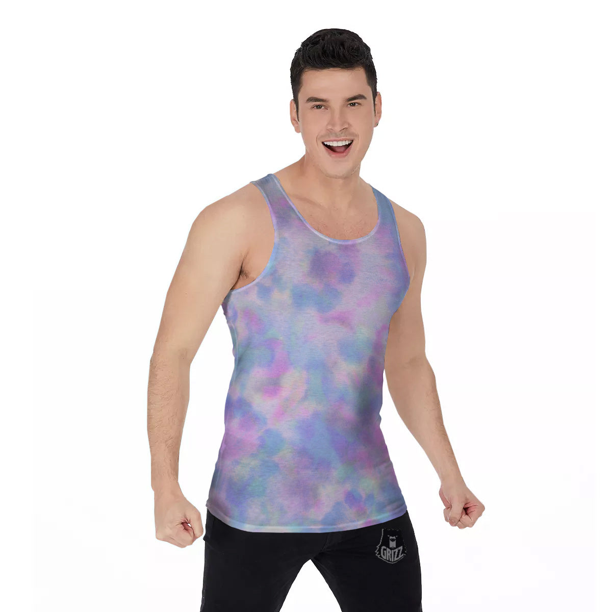 Purple And Blue Tie Dye Shibori Print Men's Tank Top-grizzshop