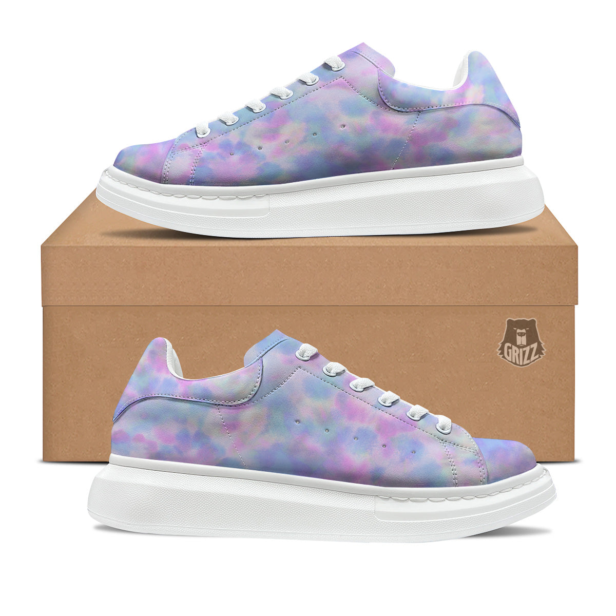 Purple And Blue Tie Dye Shibori Print Platform Shoes-grizzshop