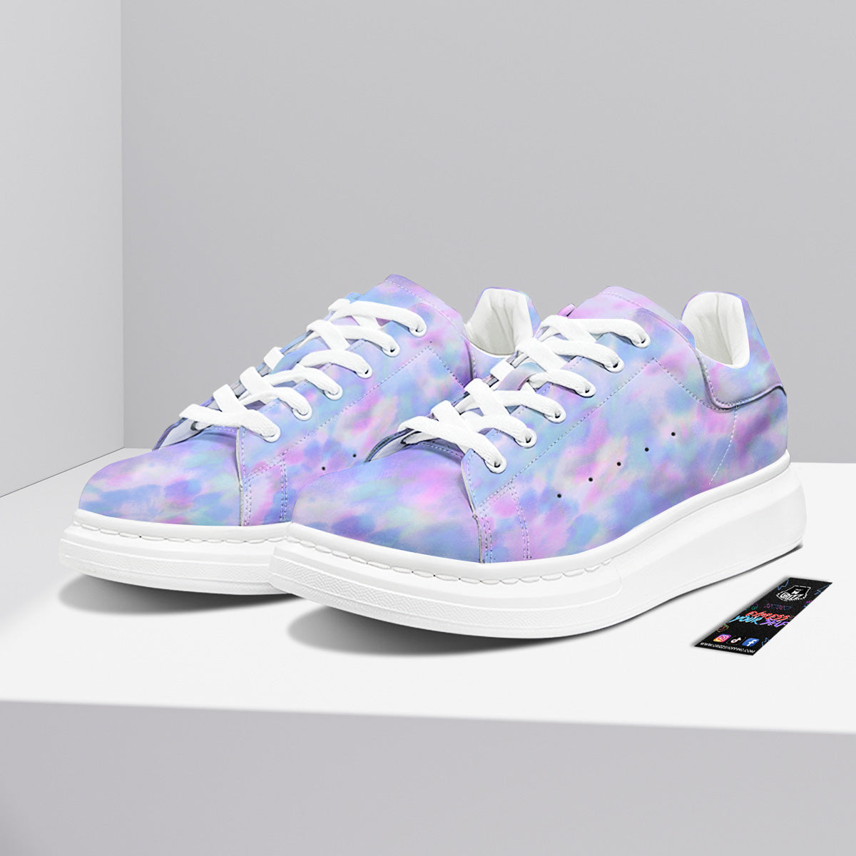Purple And Blue Tie Dye Shibori Print Platform Shoes-grizzshop