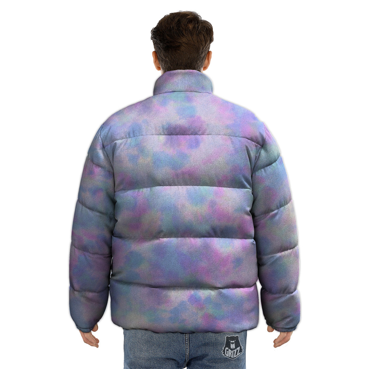 Purple And Blue Tie Dye Shibori Print Puffer Jacket-grizzshop