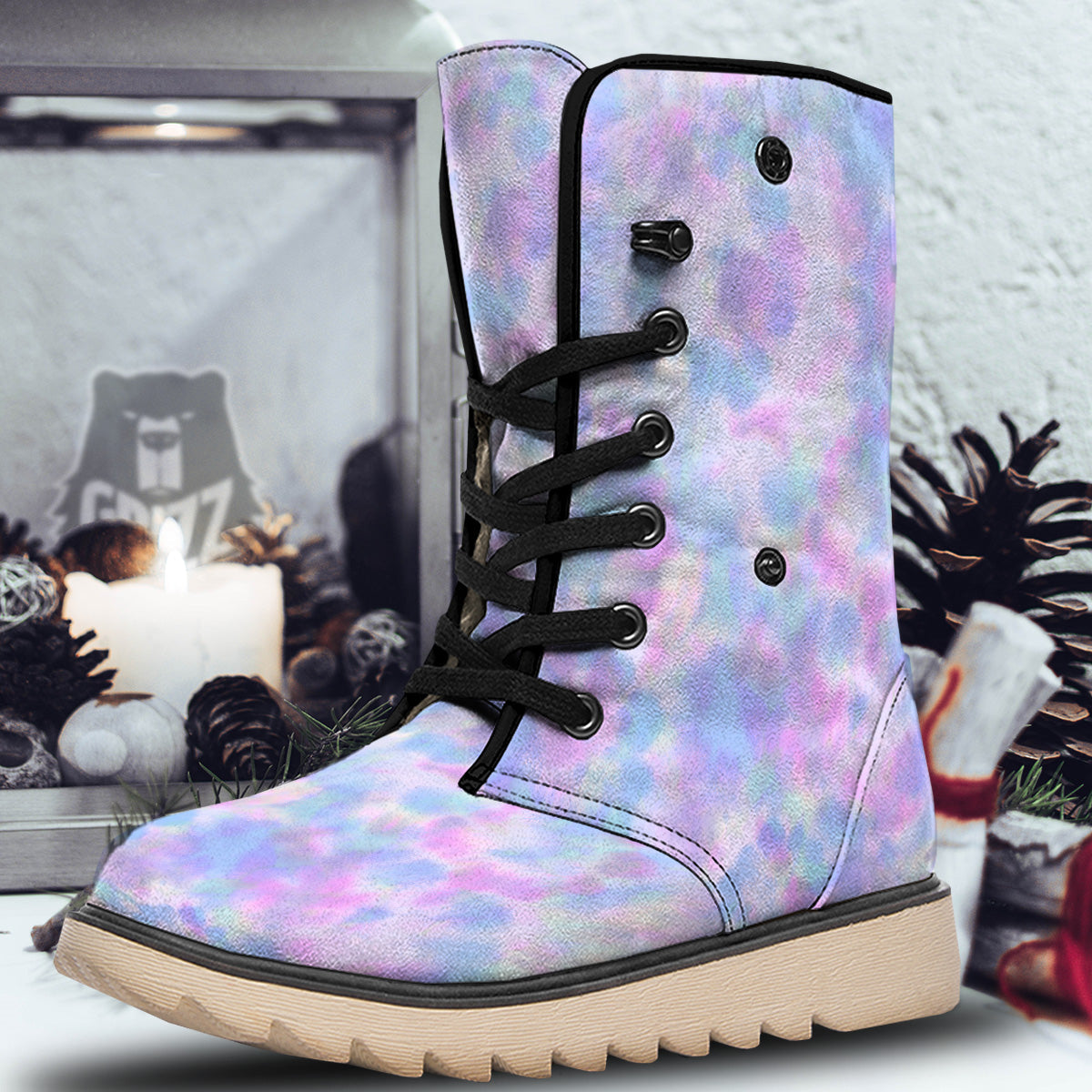 Purple And Blue Tie Dye Shibori Print Snow Boots-grizzshop