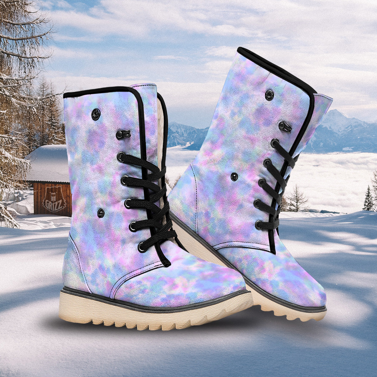 Purple And Blue Tie Dye Shibori Print Snow Boots-grizzshop