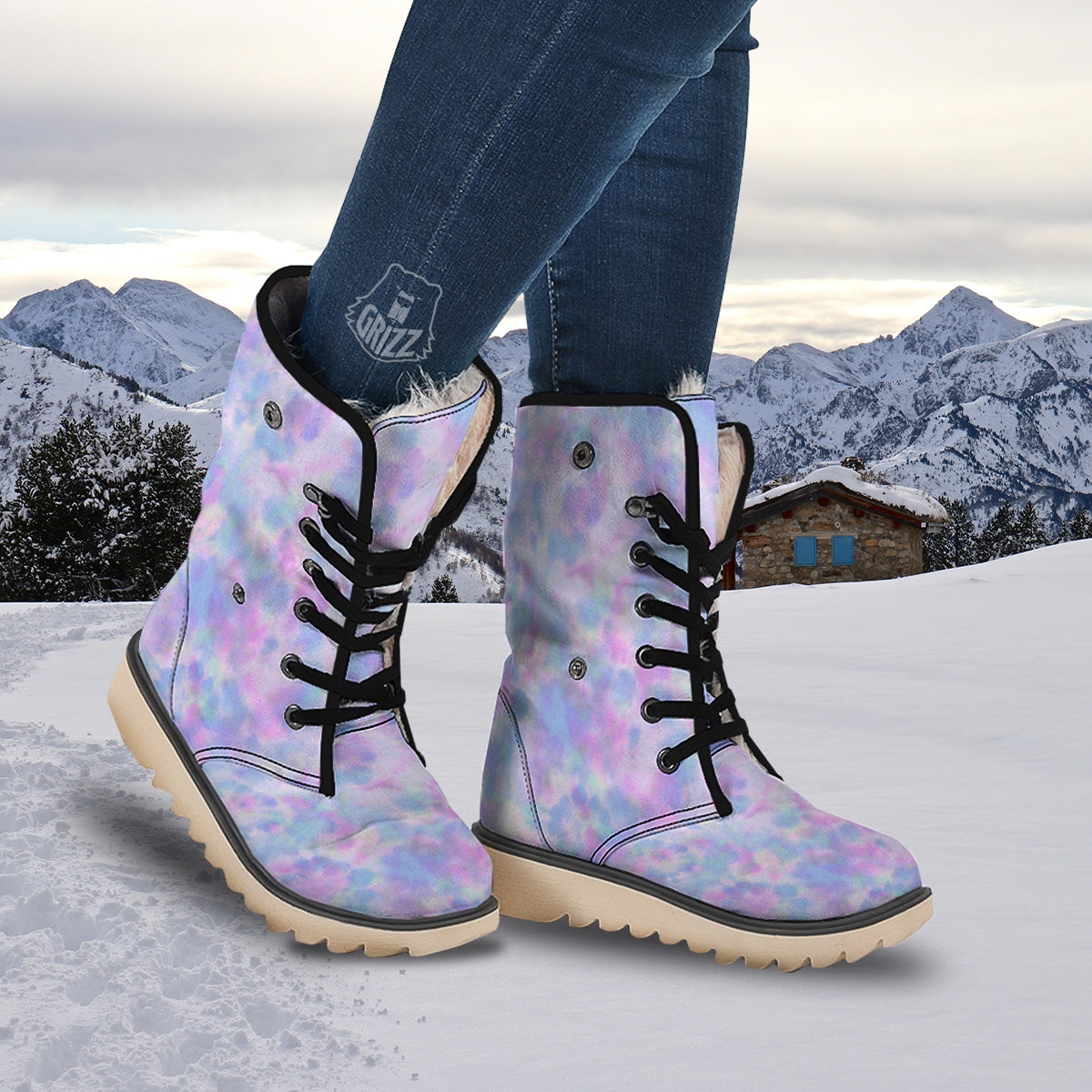 Purple And Blue Tie Dye Shibori Print Snow Boots-grizzshop