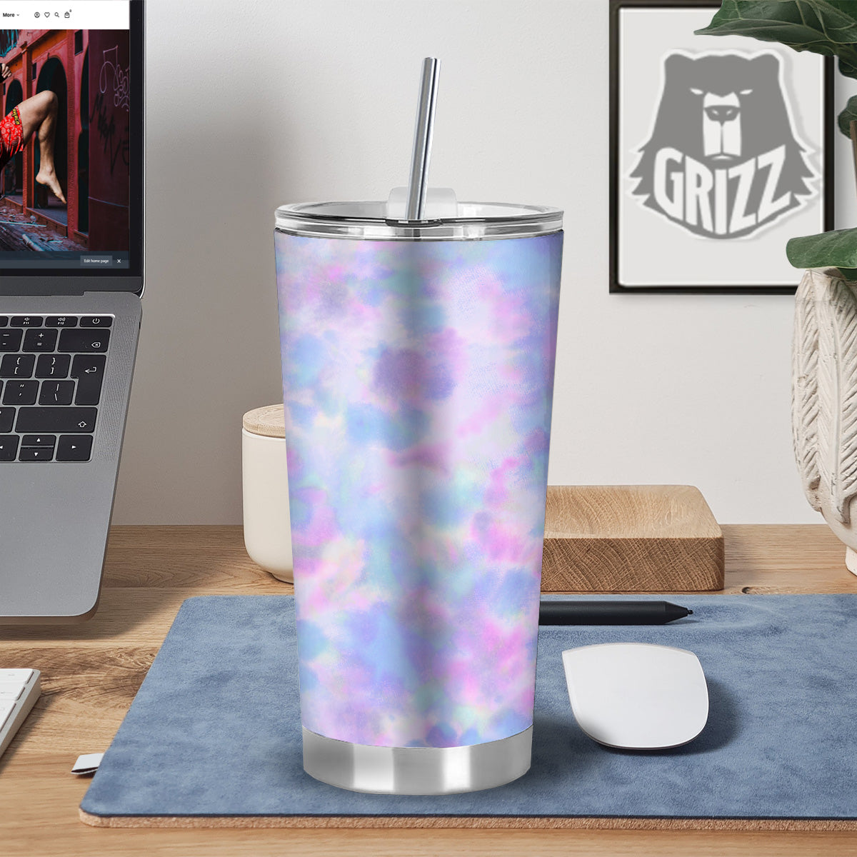 Purple And Blue Tie Dye Shibori Print Tumbler-grizzshop