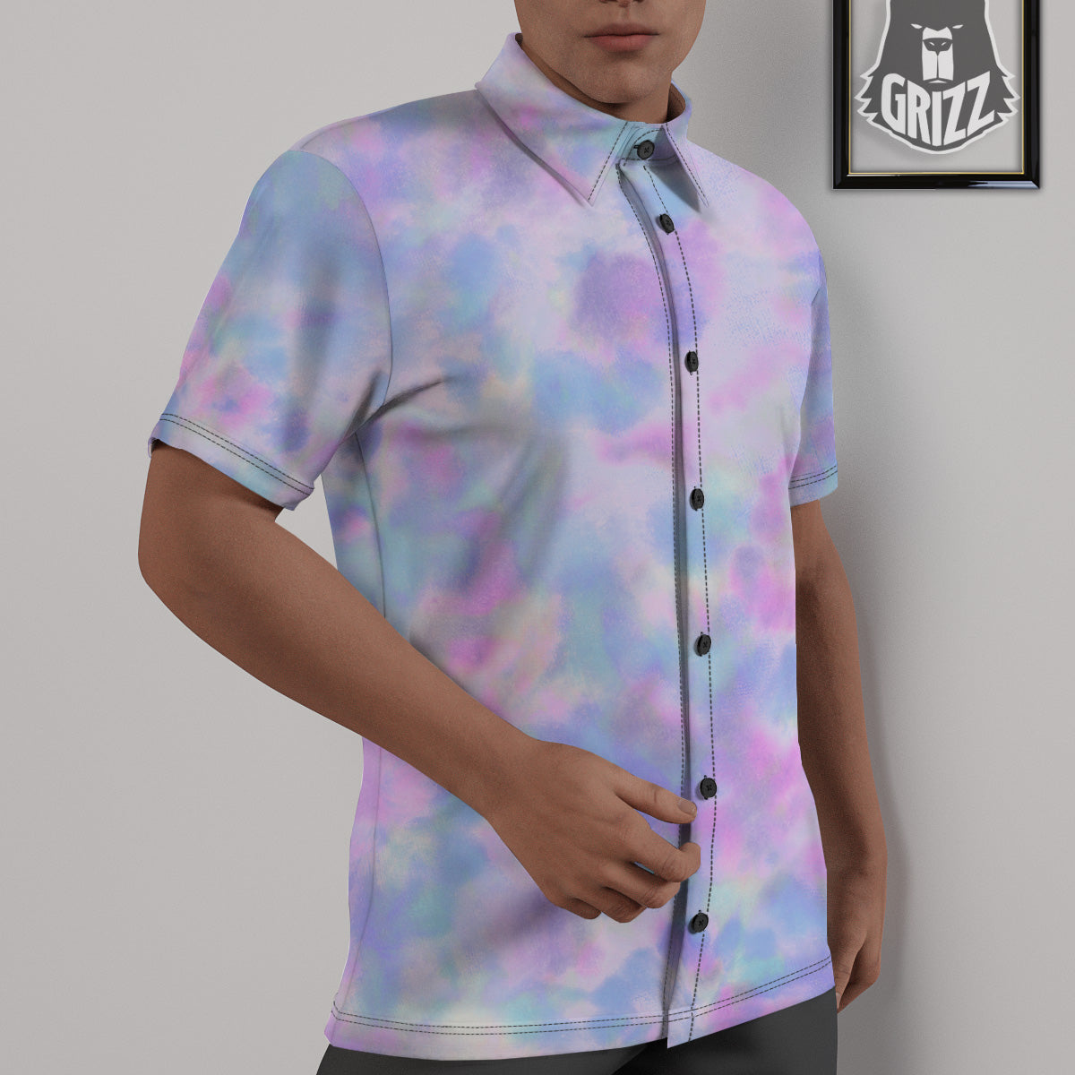 Purple And Blue Tie Dye Shibori Print Untucked Shirts-grizzshop