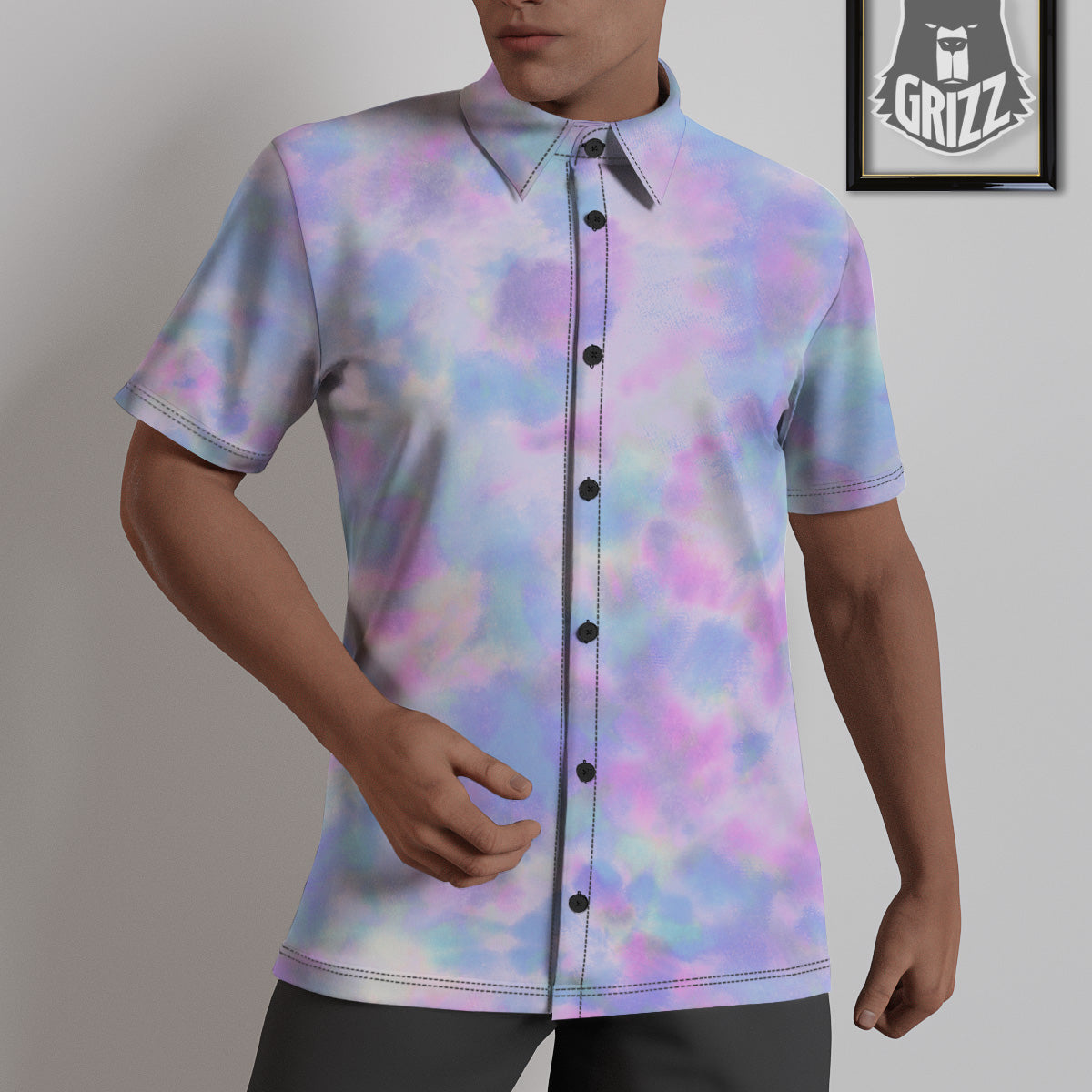 Purple And Blue Tie Dye Shibori Print Untucked Shirts-grizzshop