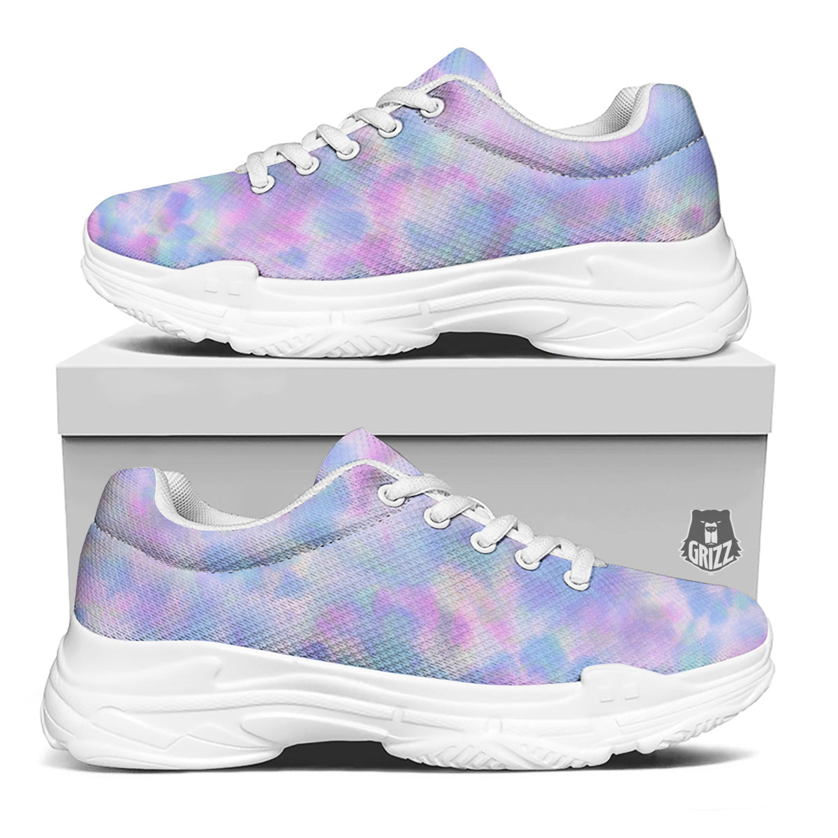 Purple And Blue Tie Dye Shibori Print White Chunky Shoes-grizzshop