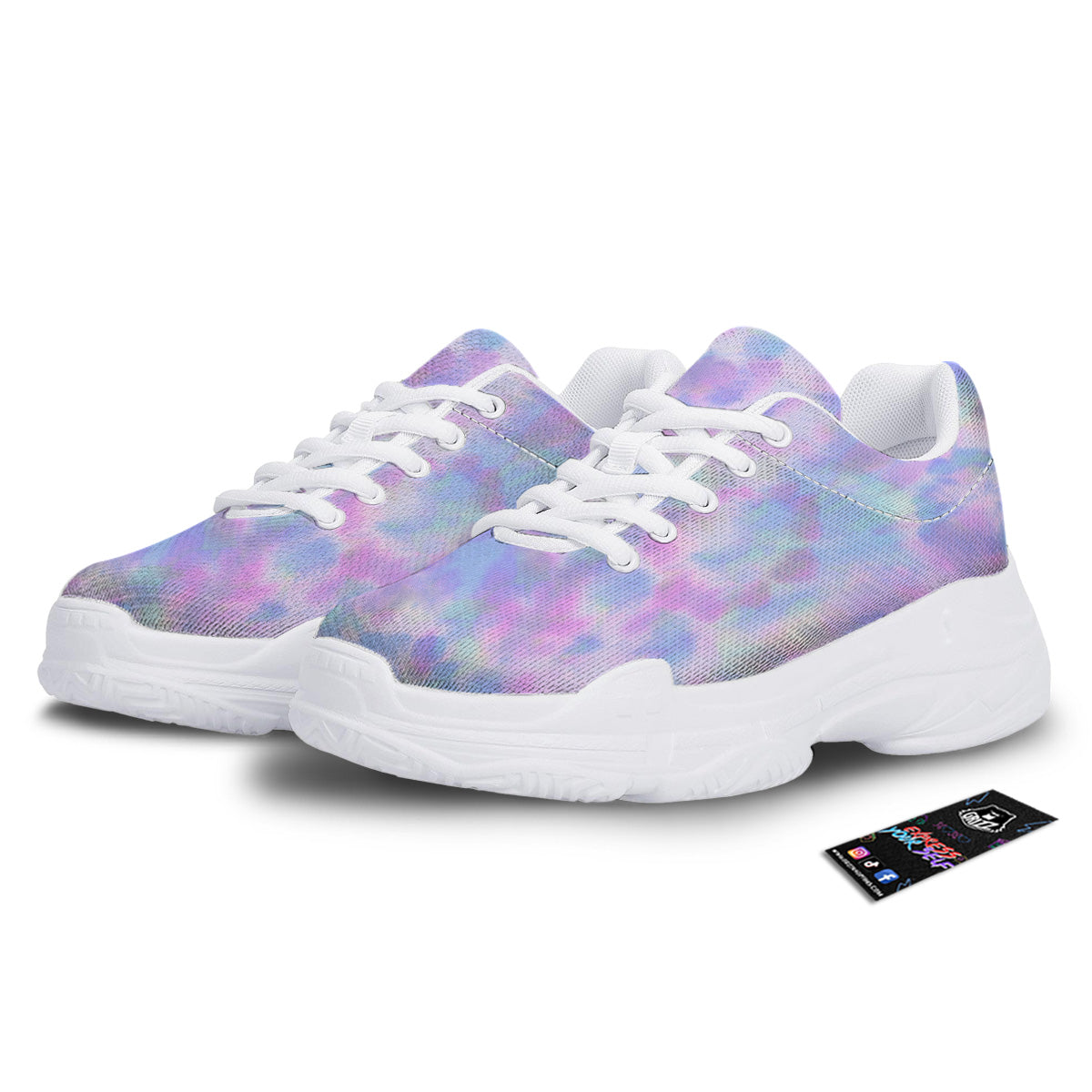 Purple And Blue Tie Dye Shibori Print White Chunky Shoes-grizzshop
