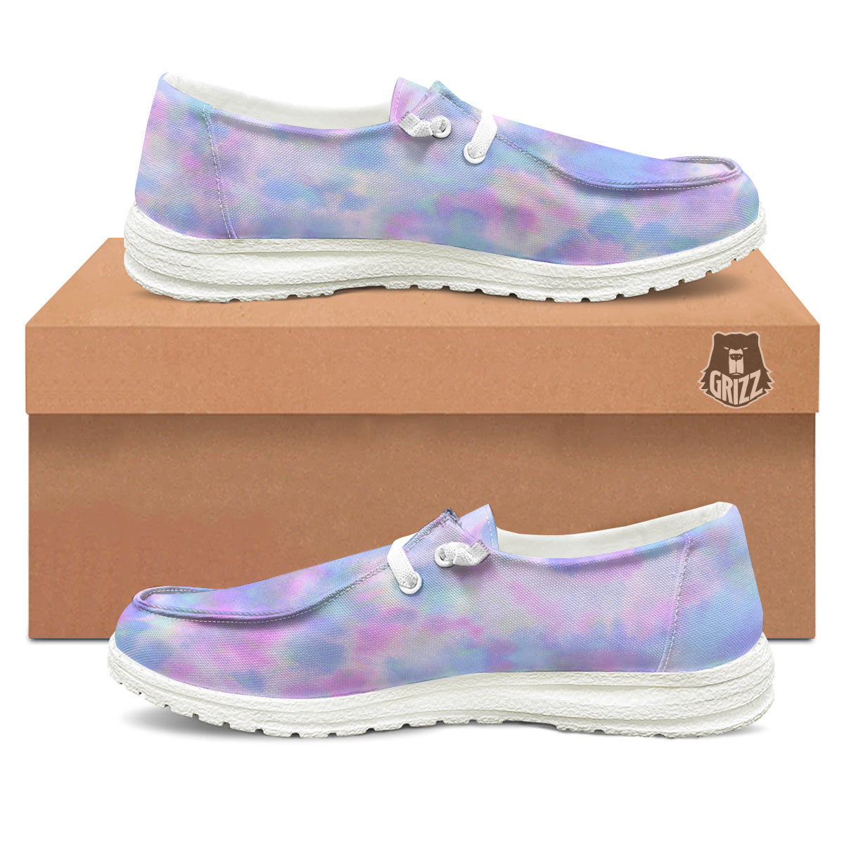 Purple And Blue Tie Dye Shibori Print White Loafers-grizzshop